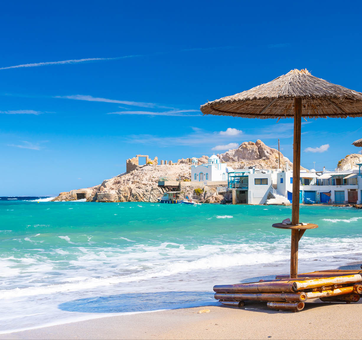 Beach and fishing village of Firapotamos on Milos island, Greece. High quality photo