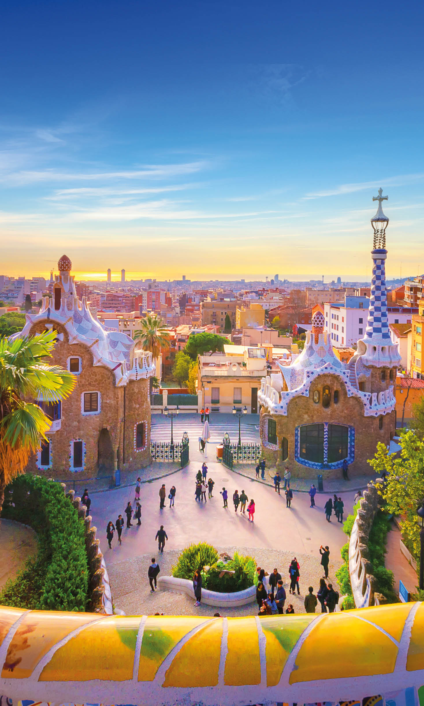 View of the city from Park Guell in Barcelona, Spain 