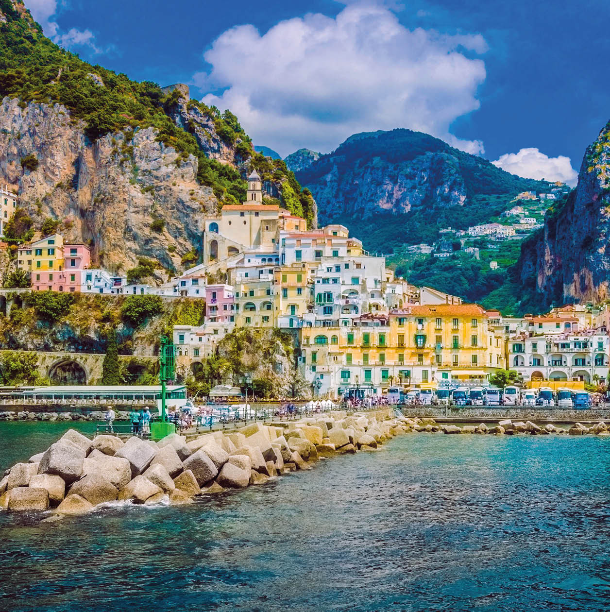 Amalfi Coast, Campania, Sorrento, Italy. View of the town and the seaside in a summer