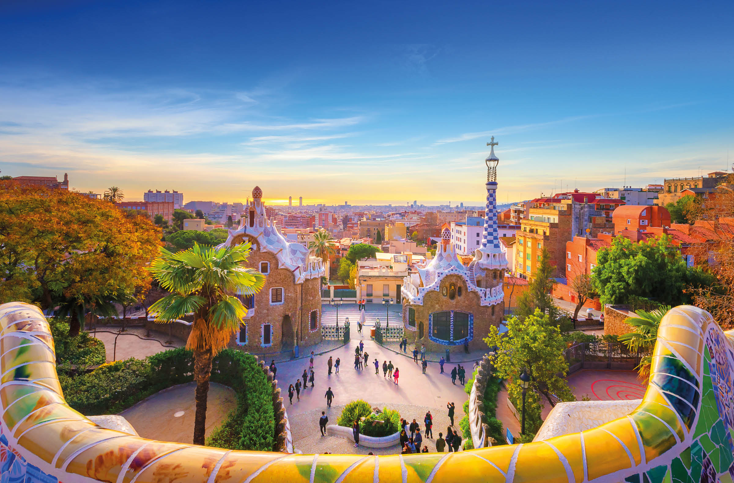 View of the city from Park Guell in Barcelona, Spain 