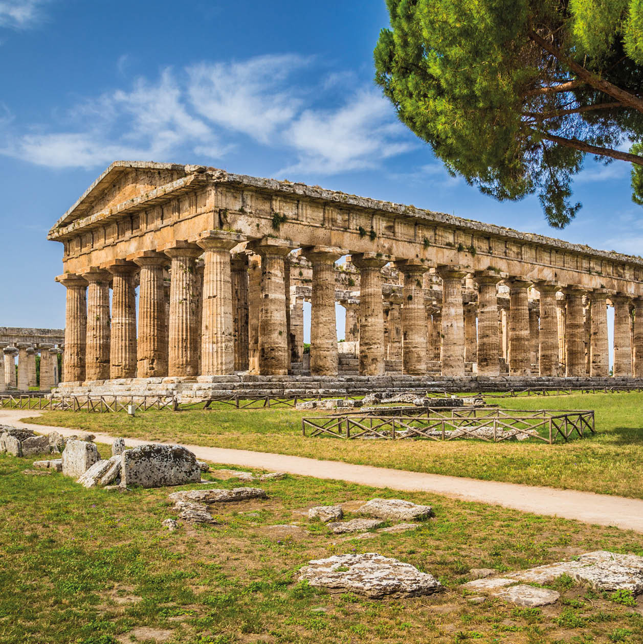 Temple of Hera at famous Paestum Archaeological UNESCO World Heritage Site, which contains some of the most well-preserved ancient Greek temples in the world, Province of Salerno, Campania, Italy.
