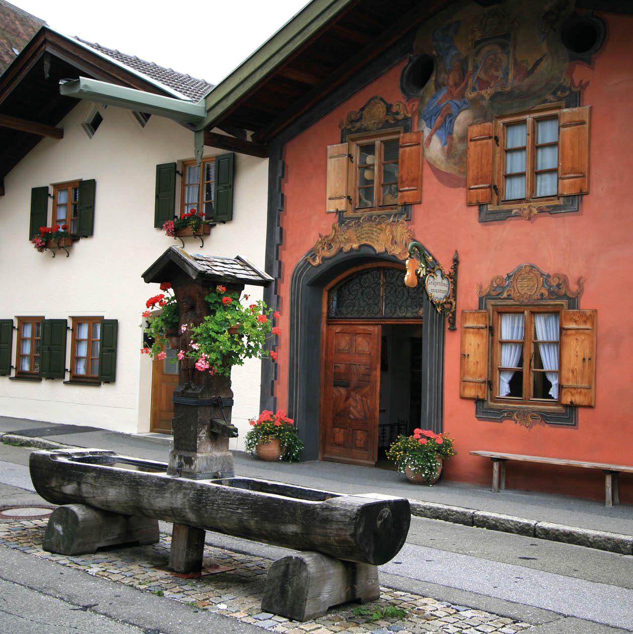 Oberammergau in the Bavarian region of Southern Germany.  Many of the building are painted with the stunning Trompe L'oeil  effect.
