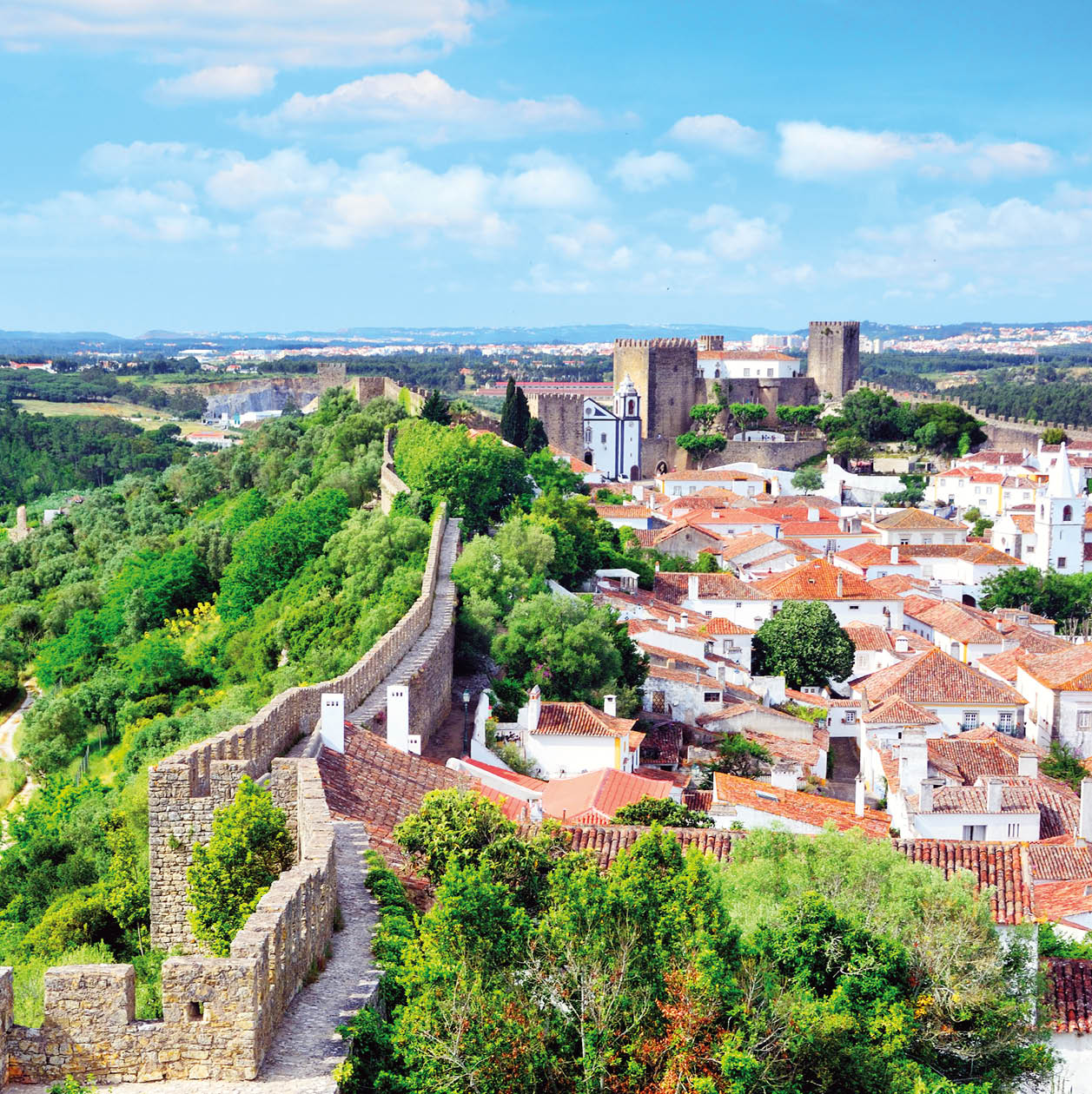 The stone wall of Obidos town, Portugal