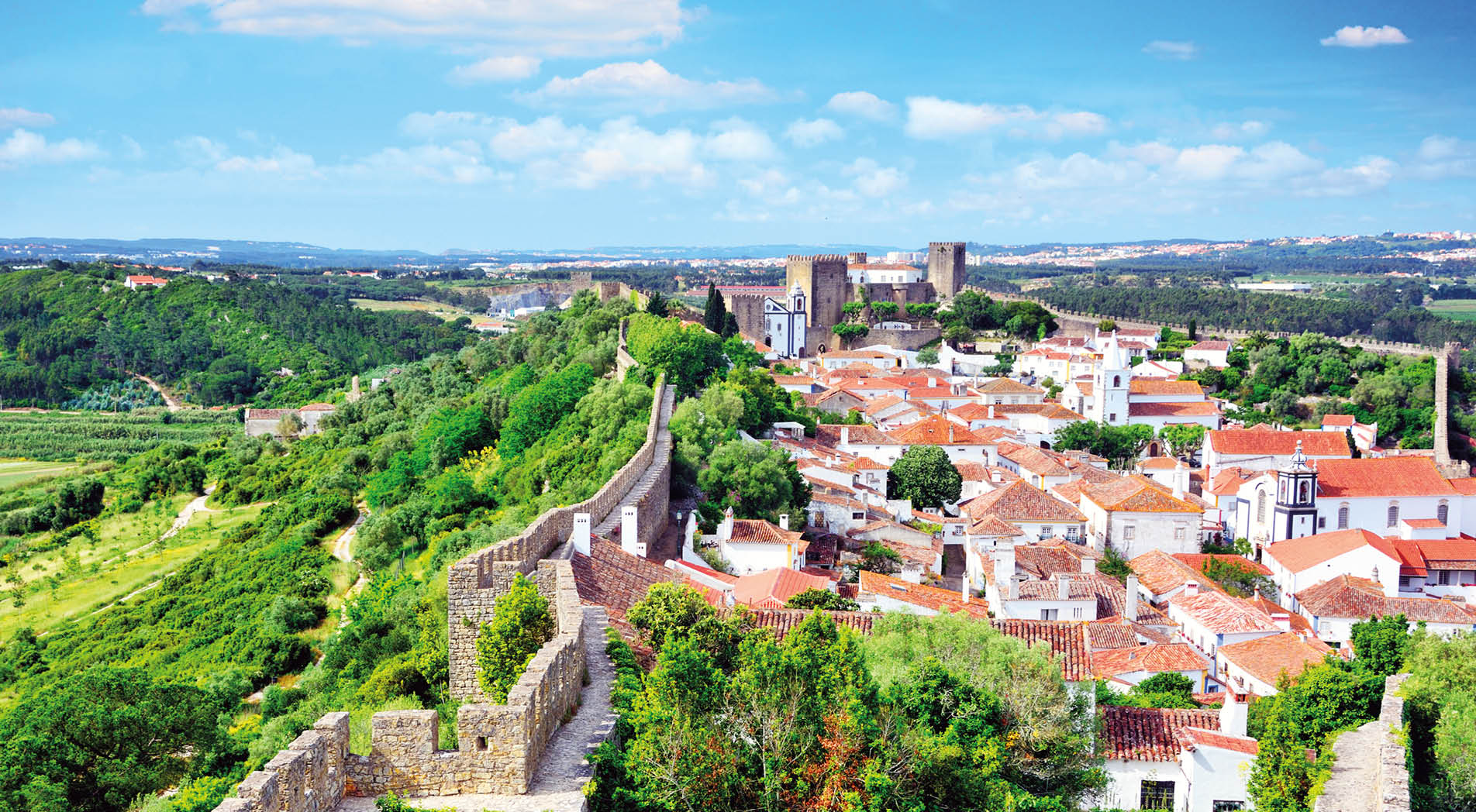 The stone wall of Obidos town, Portugal