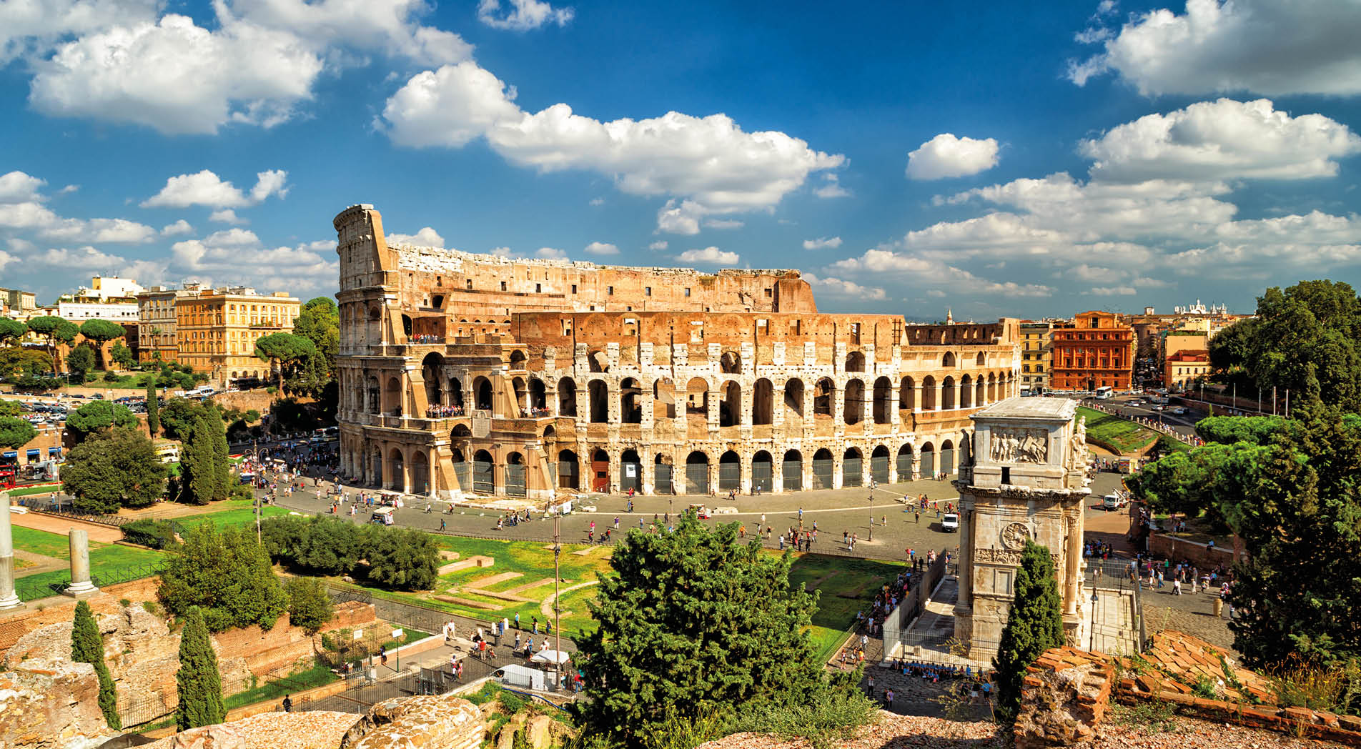Panoramic view the Colosseum (Coliseum) in Rome, Italy