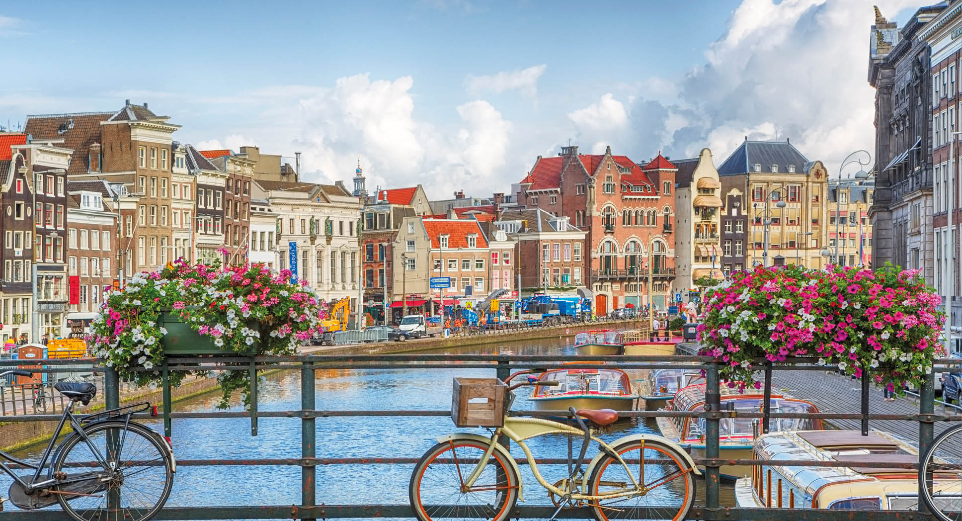 Amsterdam, capital of the Netherlands, has more than one hundred kilometres of canals, about 90 islands and 1,500 bridges.