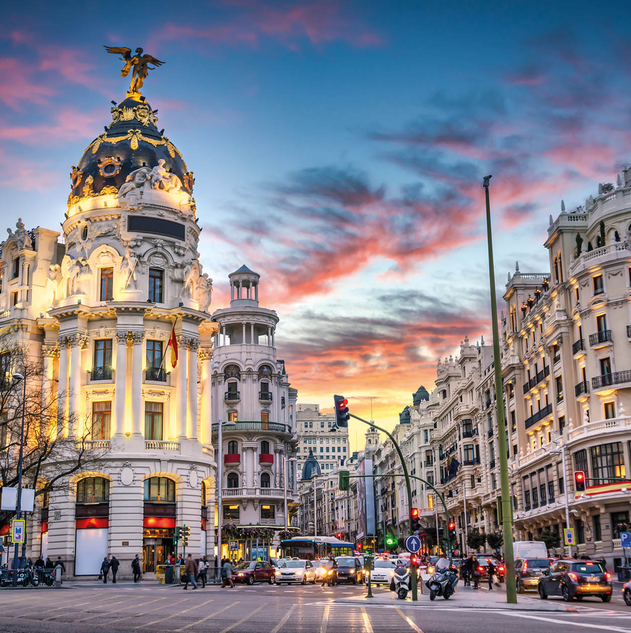Madrid, Spain cityscape at Calle de Alcala and Gran Via