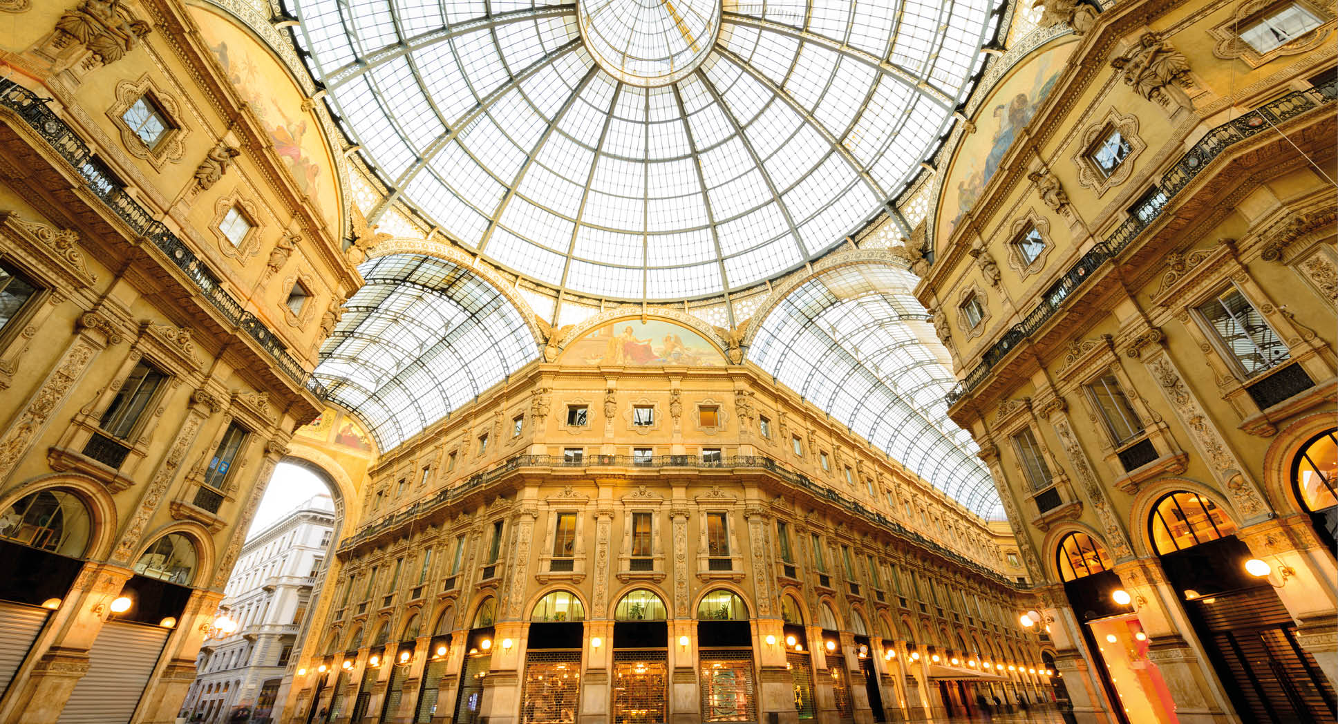 Galleria Vittorio Emanuele II, a luxury shopping arcade in Milan, Italy.