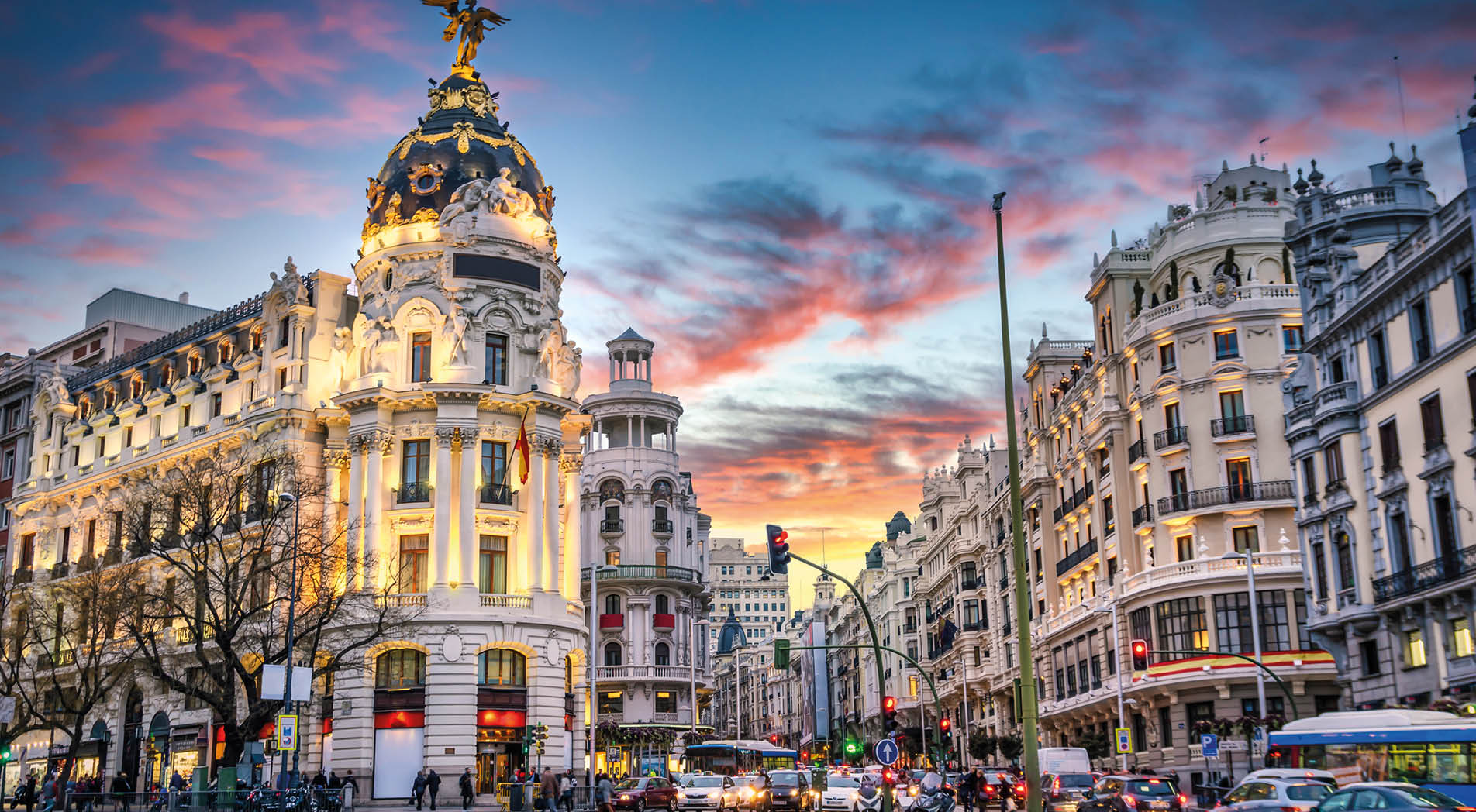 Madrid, Spain cityscape at Calle de Alcala and Gran Via
