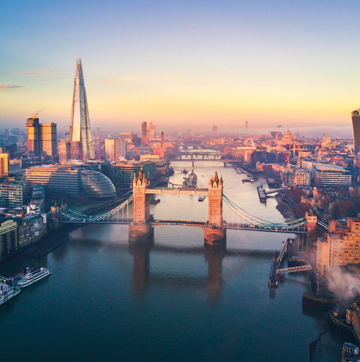 Aerial view of London and the Tower Bridge, England, United Kingdom