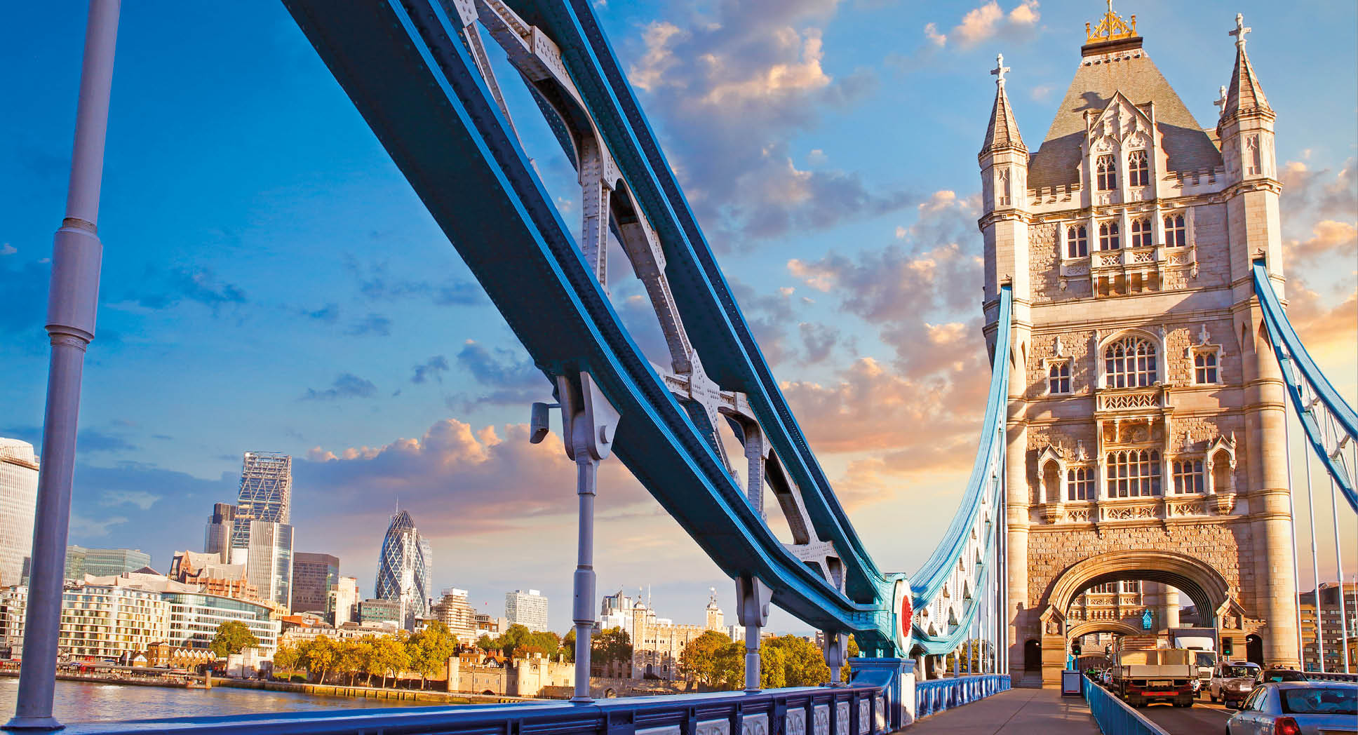 London with Tower Bridge, The Tower and modern buildings on the bank of river Thames