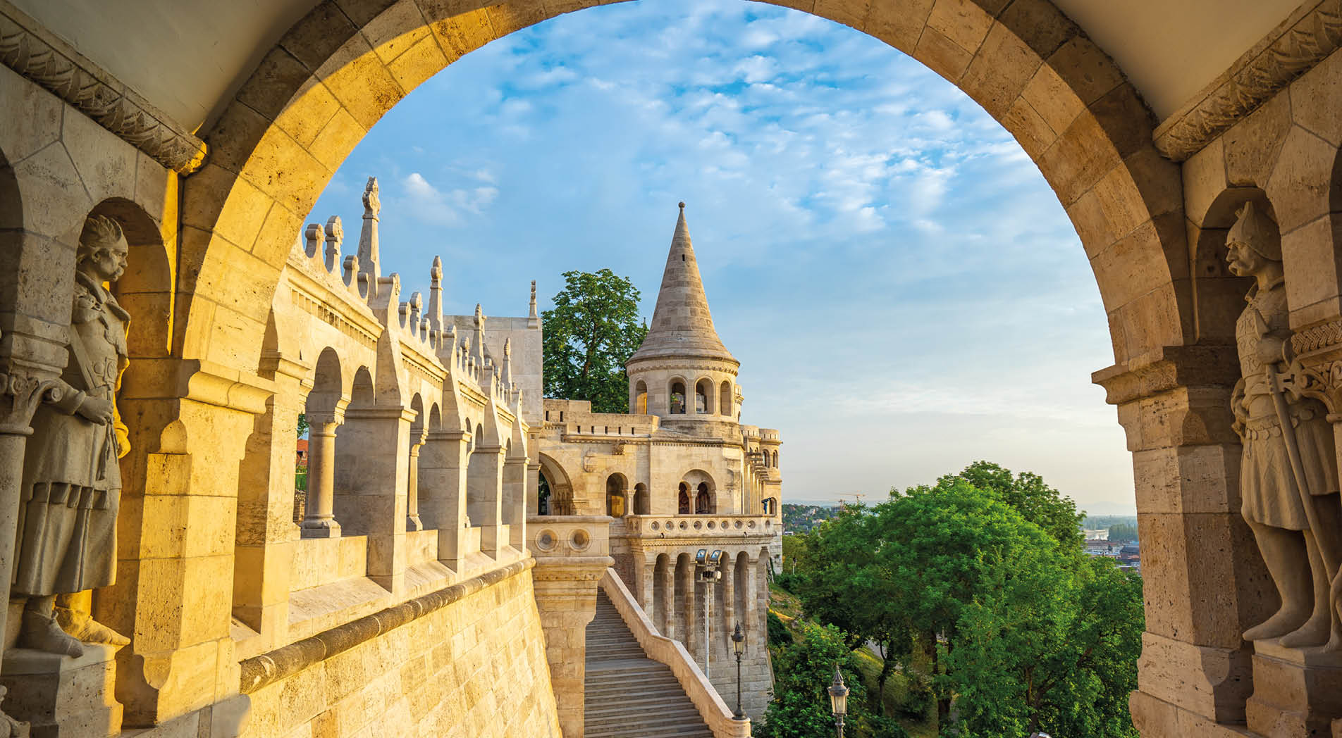 Tower of Fisherman's Bastion in Budapest city, Hungary.