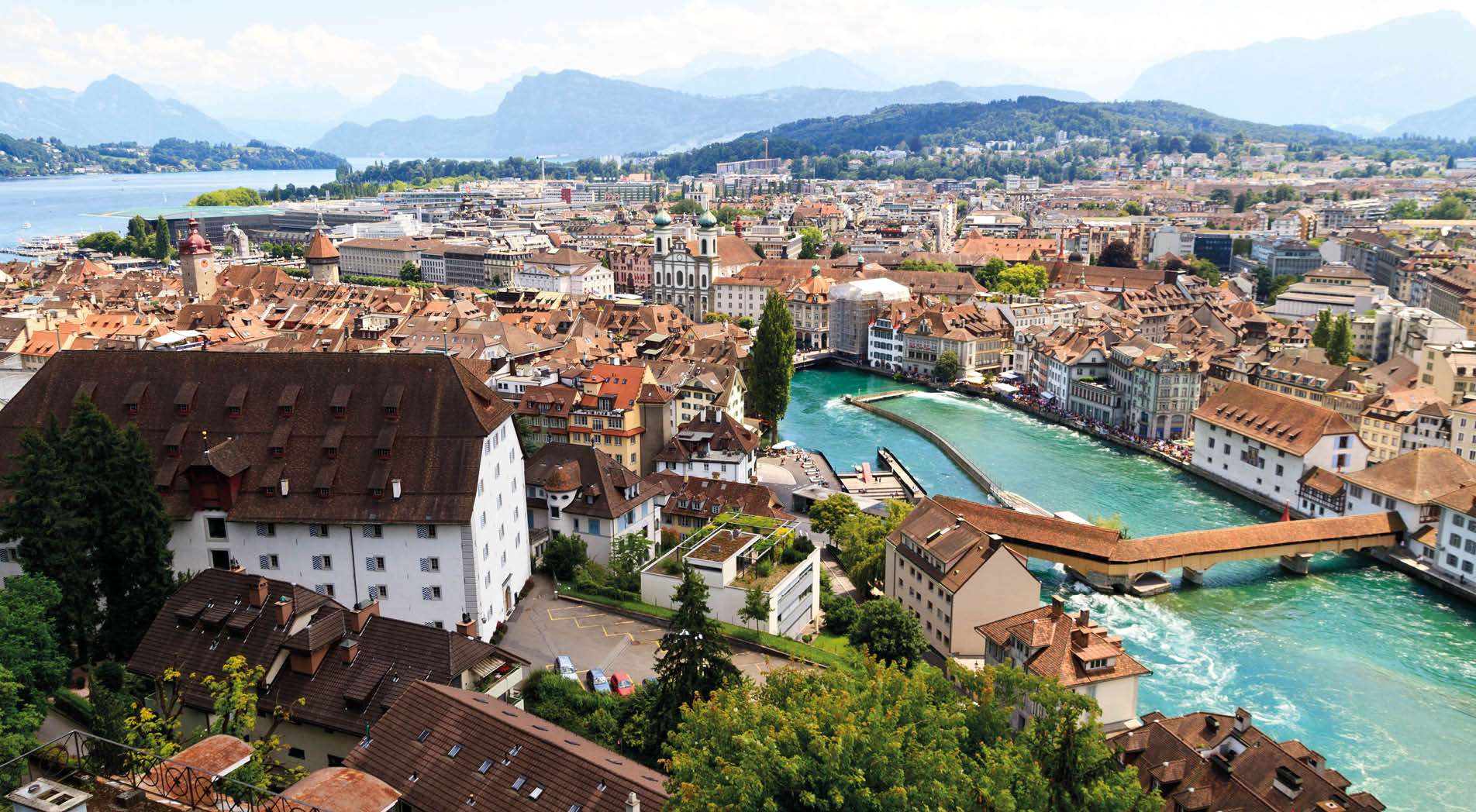 Luzern City View from city walls with river Reuss, Switzerland