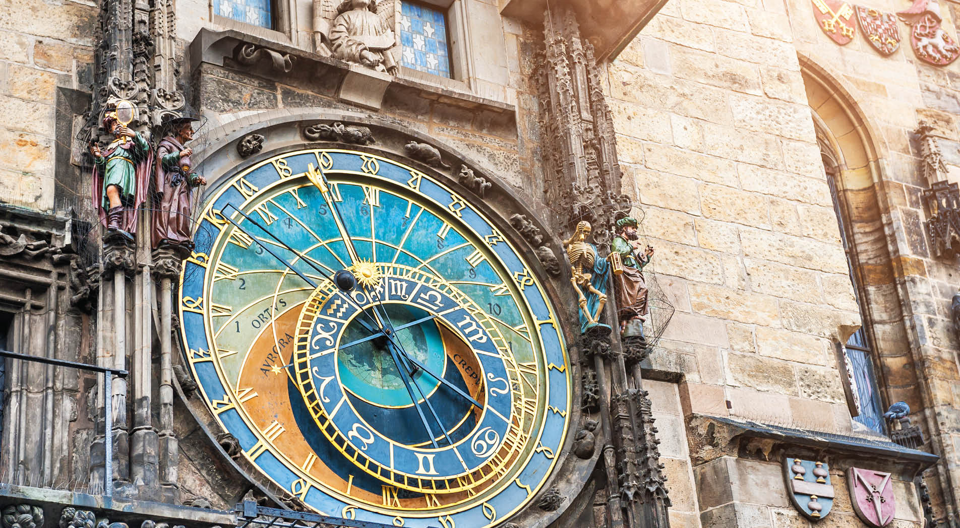 Historical medieval astronomical clock in Old Town Square in Prague, Czech Republic