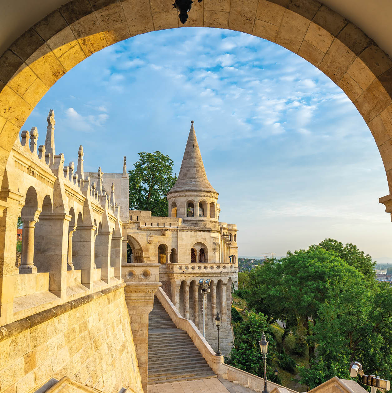 Tower of Fisherman's Bastion in Budapest city, Hungary.