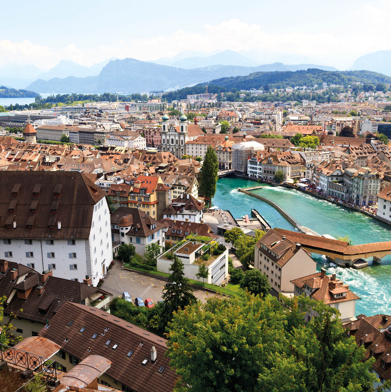 Luzern City View from city walls with river Reuss, Switzerland