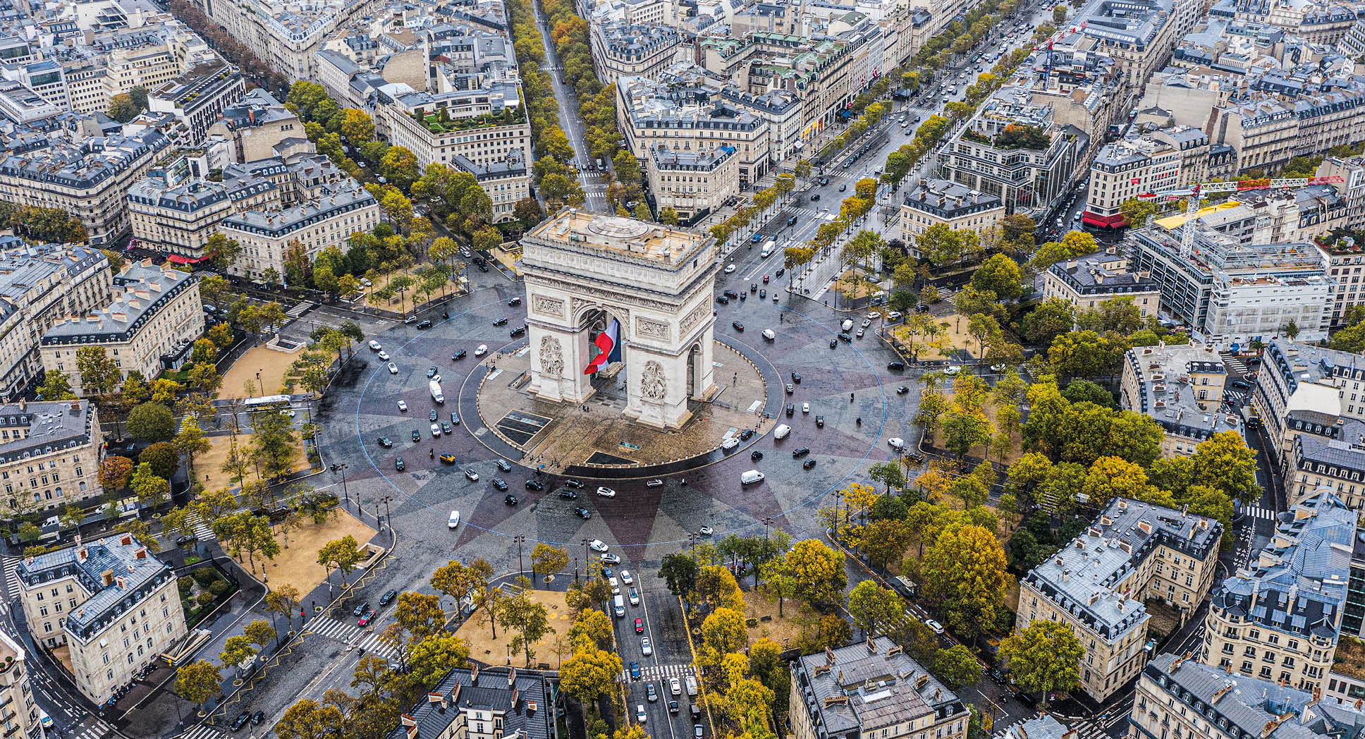 Arc de Triomphe from the sky, Paris