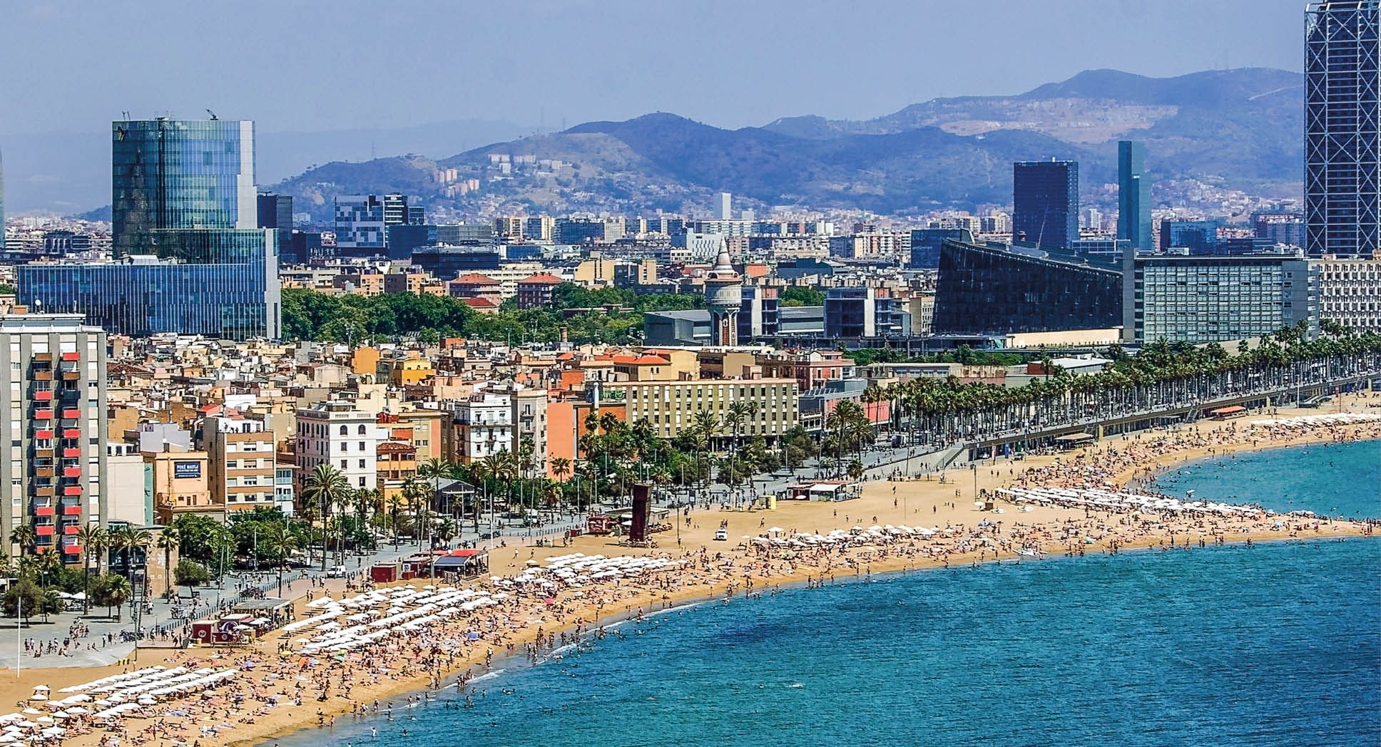 View of Salou Platja Llarga Beach in Spain from the last floor of a coast building in Barcelona