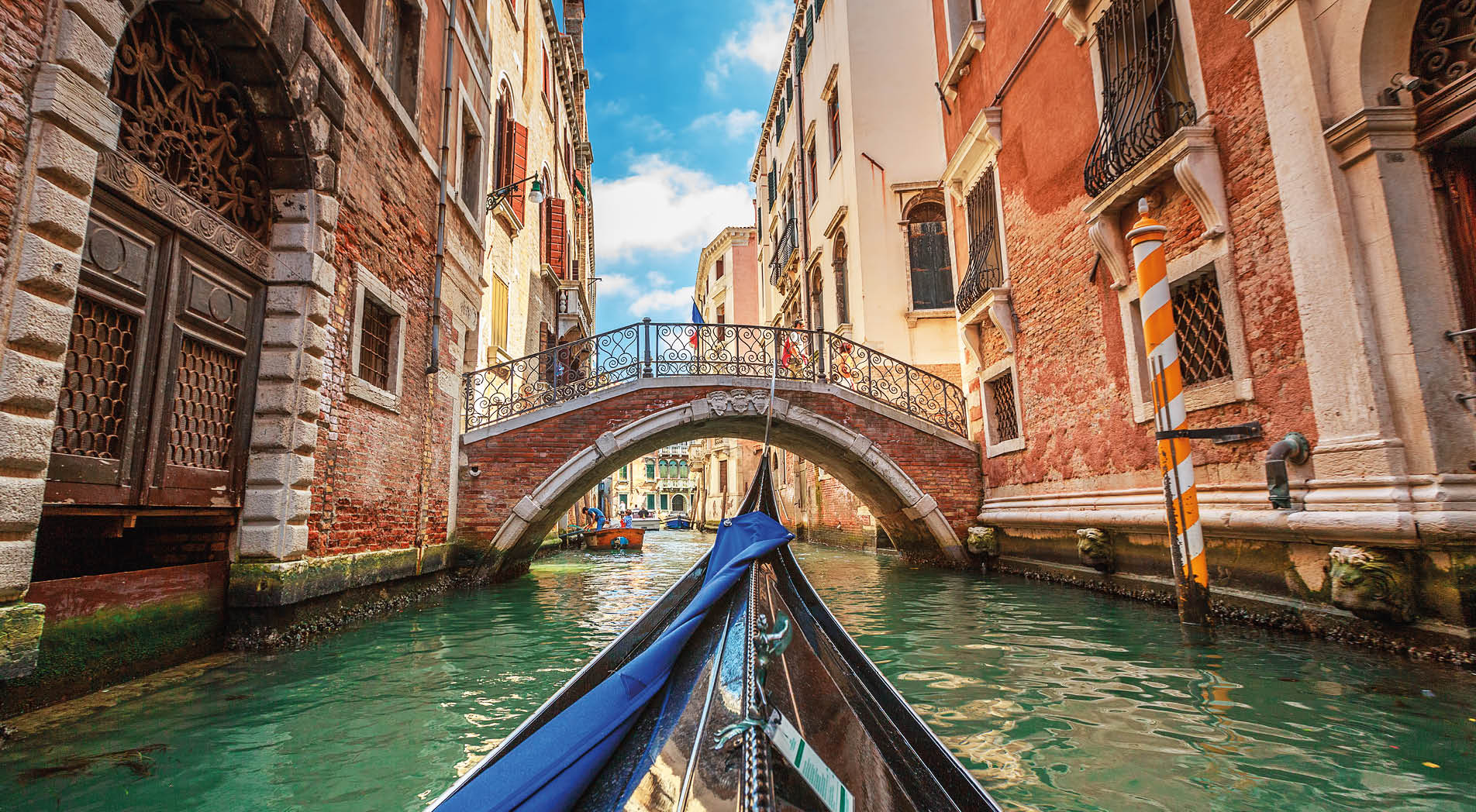 Venice, Italy. View from gondola during the ride through the canals.