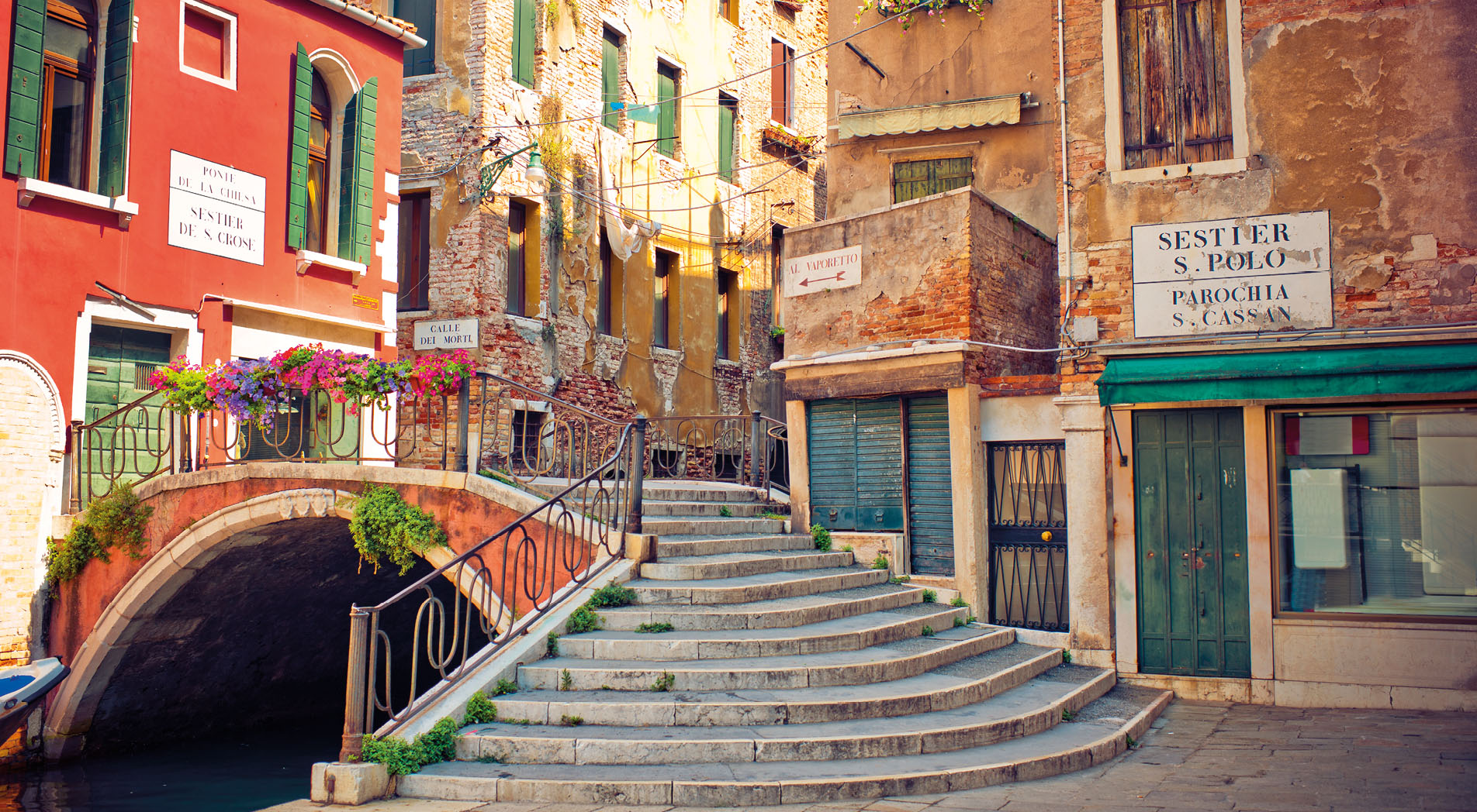 View to a street and bridge in Venice, Italy