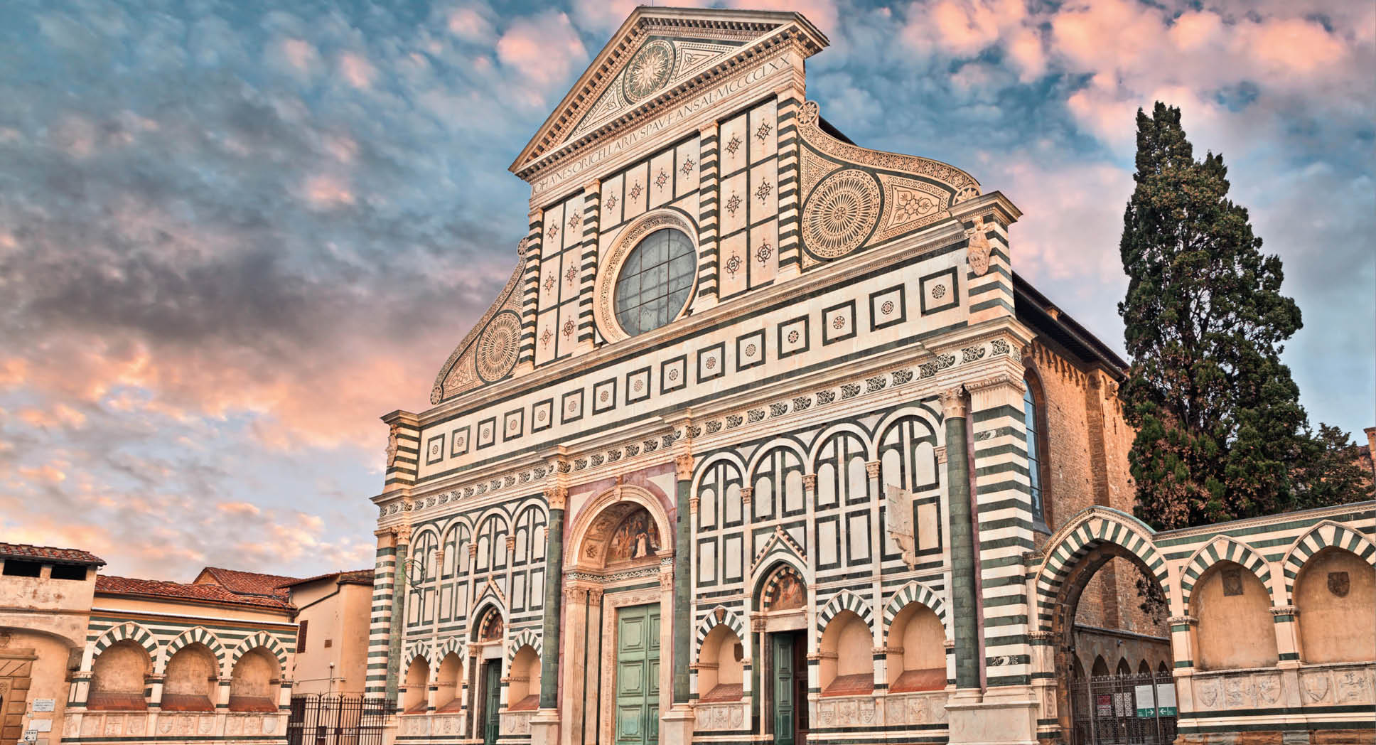 Florence, Tuscany, Italy: renaissance Basilica of Santa Maria Novella, the great Dominican church with the facade of precious colored marble