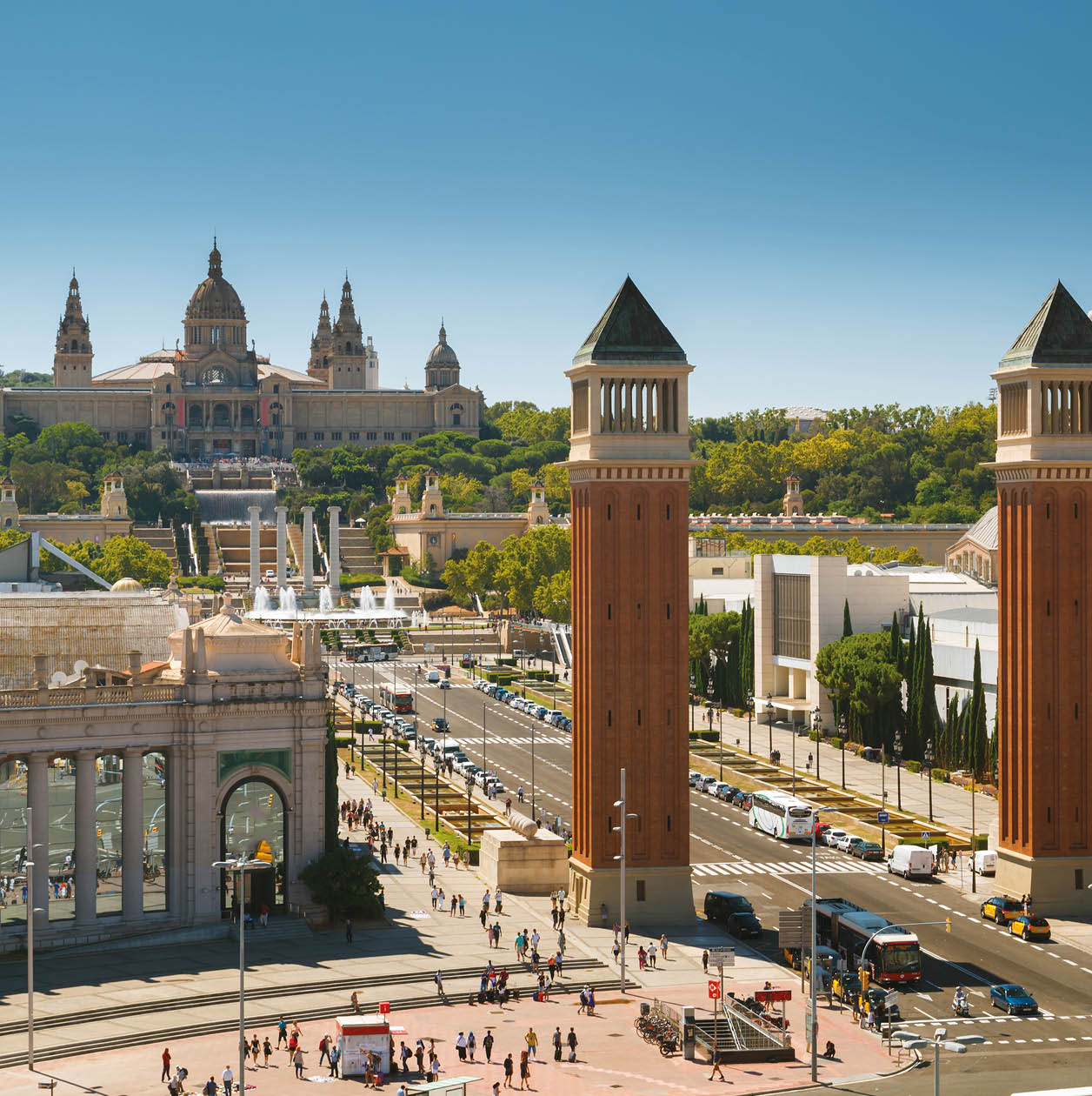 View on Plaza de Espanya with National Palace in Barcelona