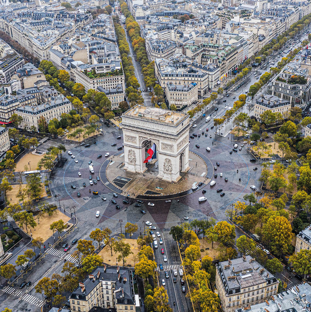 Arc de Triomphe from the sky, Paris