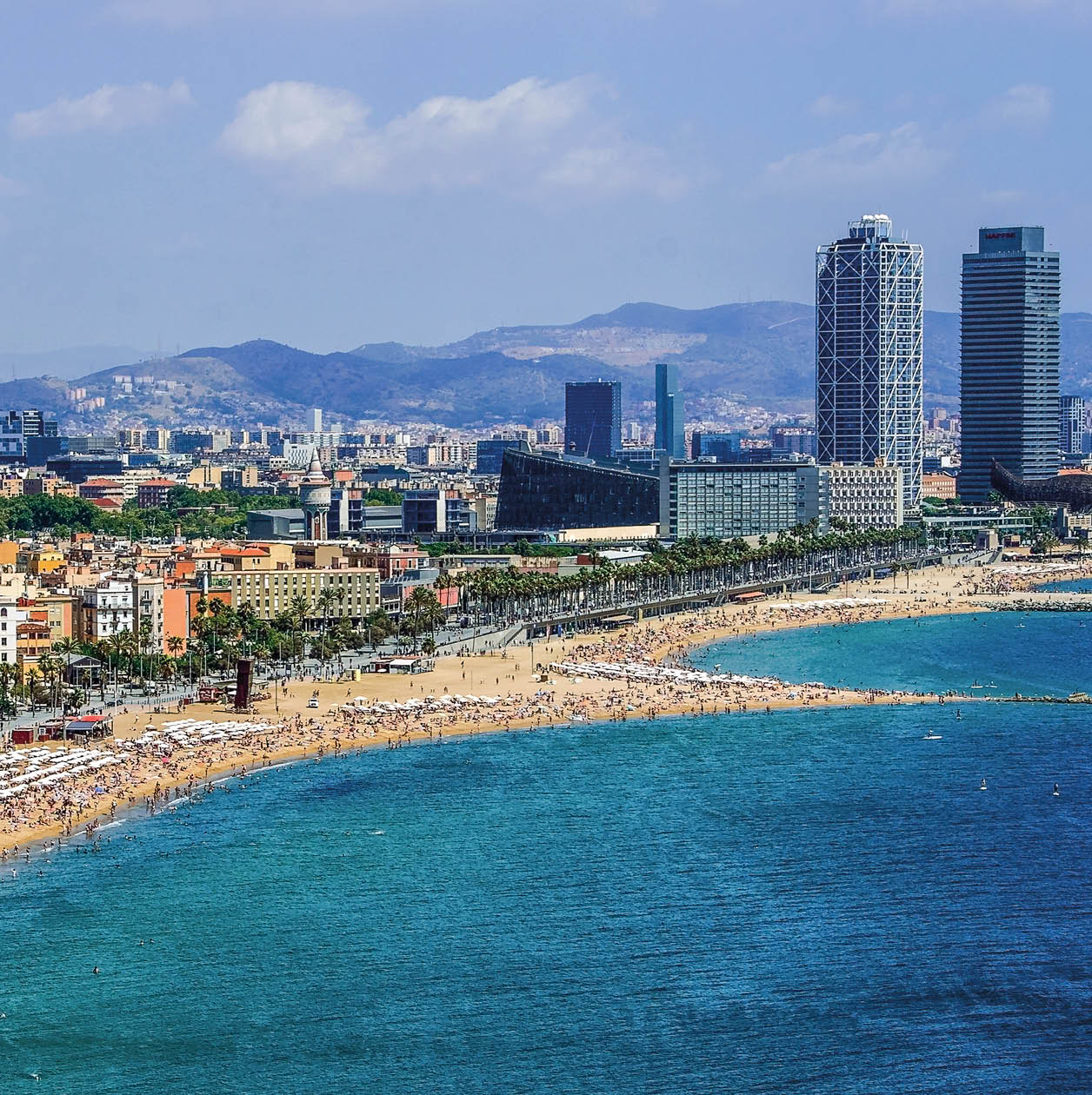 View of Salou Platja Llarga Beach in Spain from the last floor of a coast building in Barcelona
