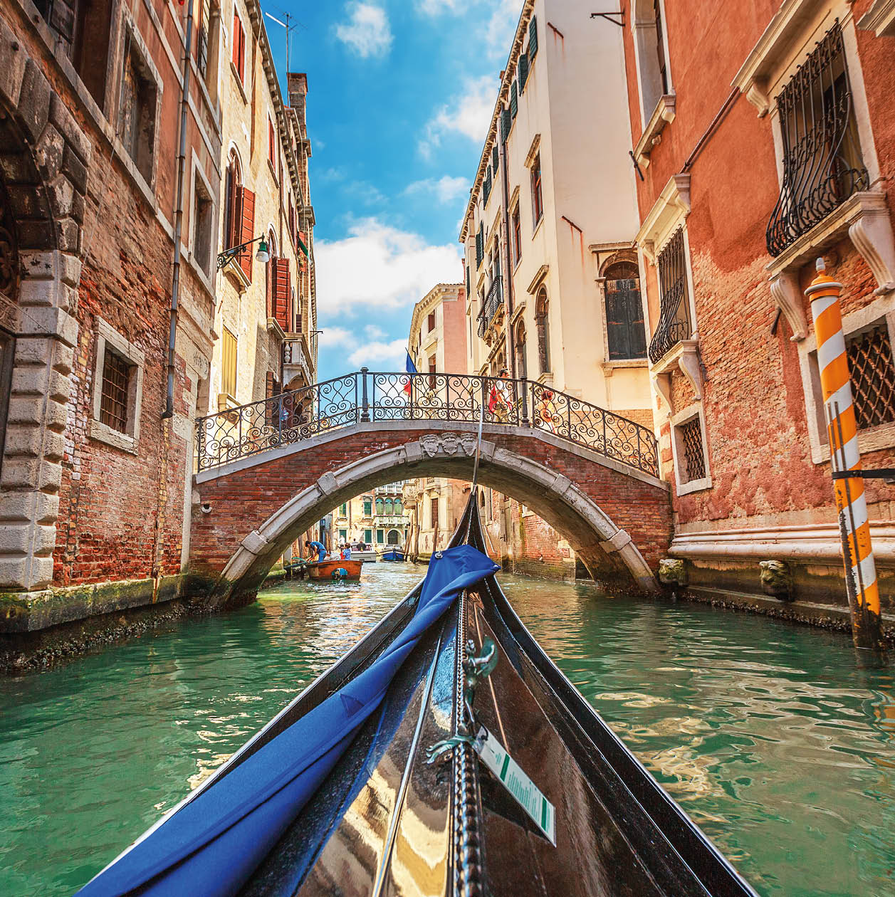 Venice, Italy. View from gondola during the ride through the canals.
