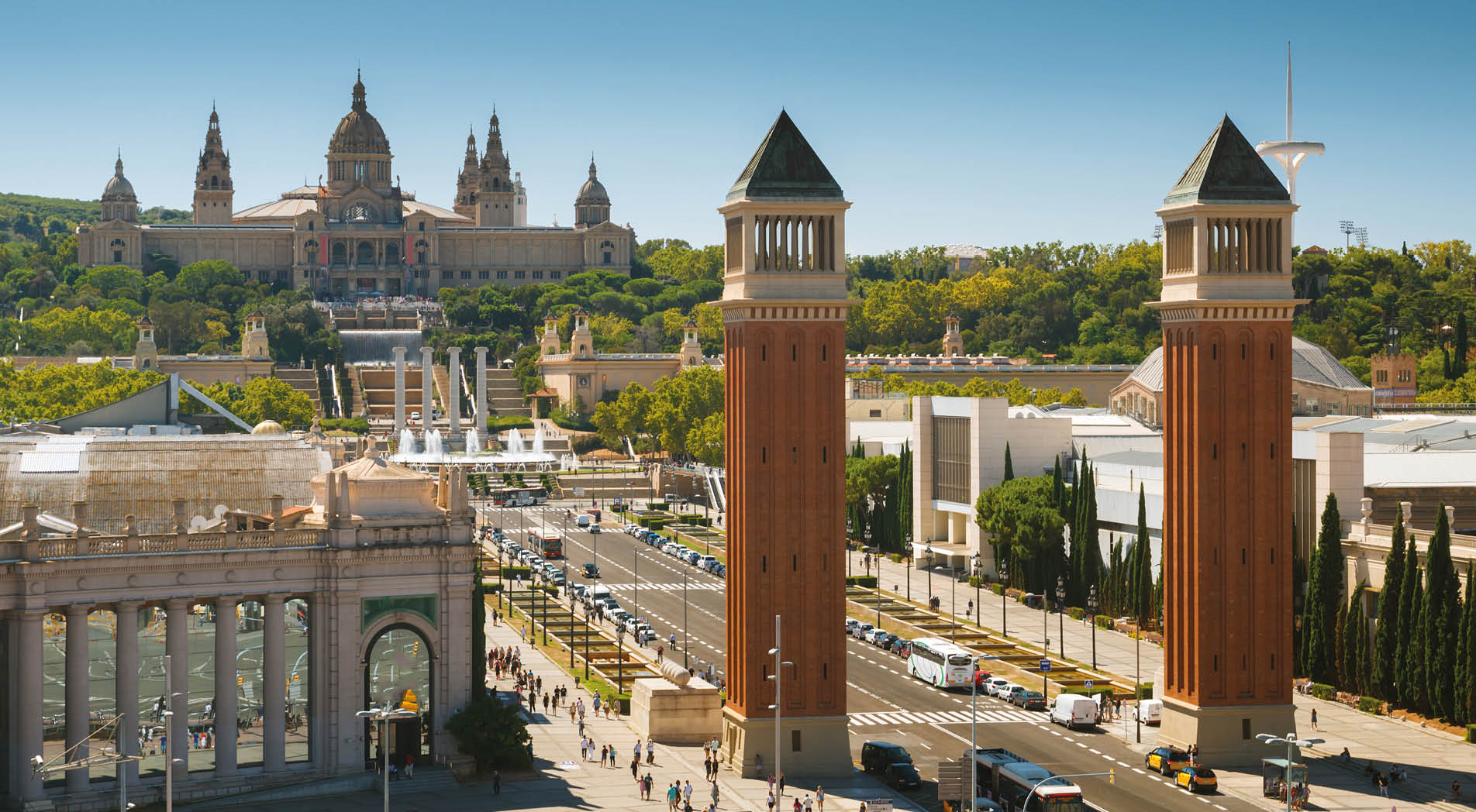 View on Plaza de Espanya with National Palace in Barcelona