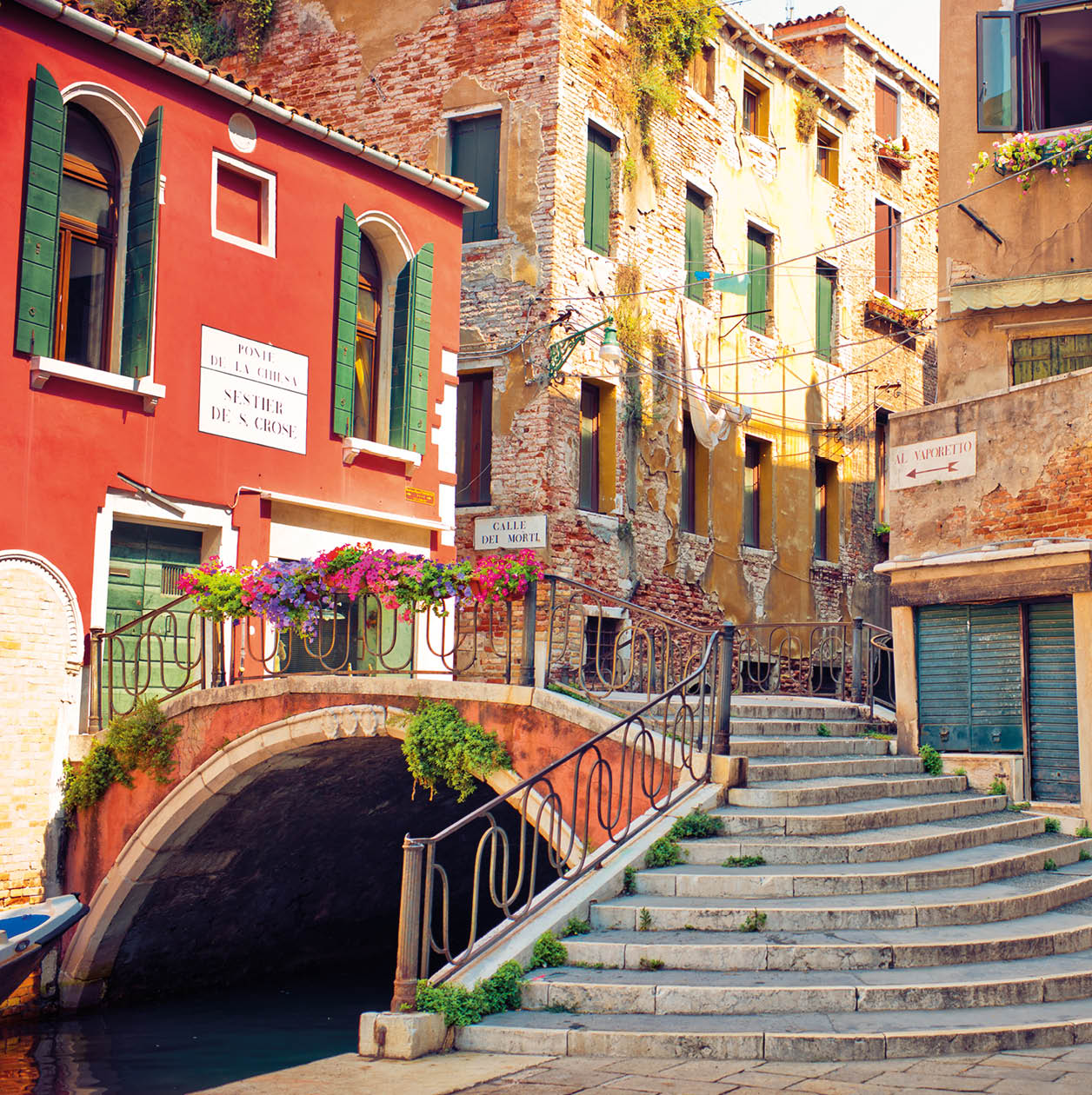 View to a street and bridge in Venice, Italy