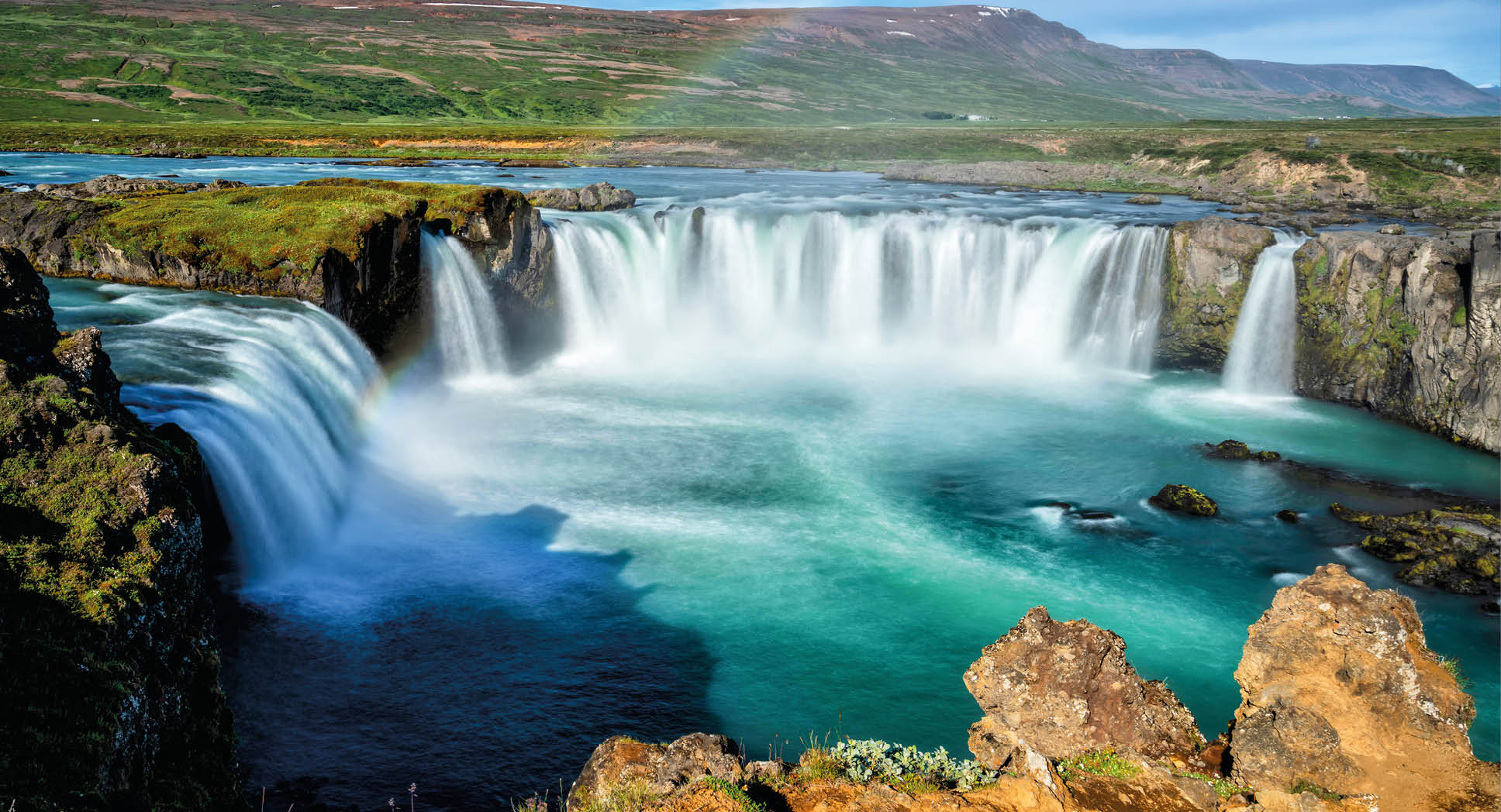 The Godafoss (Icelandic: waterfall of the gods) is a famous waterfall in Iceland. The breathtaking landscape of Godafoss waterfall attracts tourist to visit the Northeastern Region of Iceland.