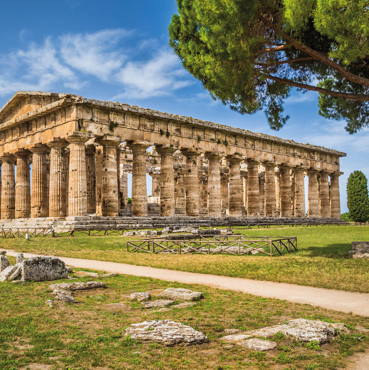 Temple of Hera at famous Paestum Archaeological UNESCO World Heritage Site, which contains some of the most well-preserved ancient Greek temples in the world, Province of Salerno, Campania, Italy.