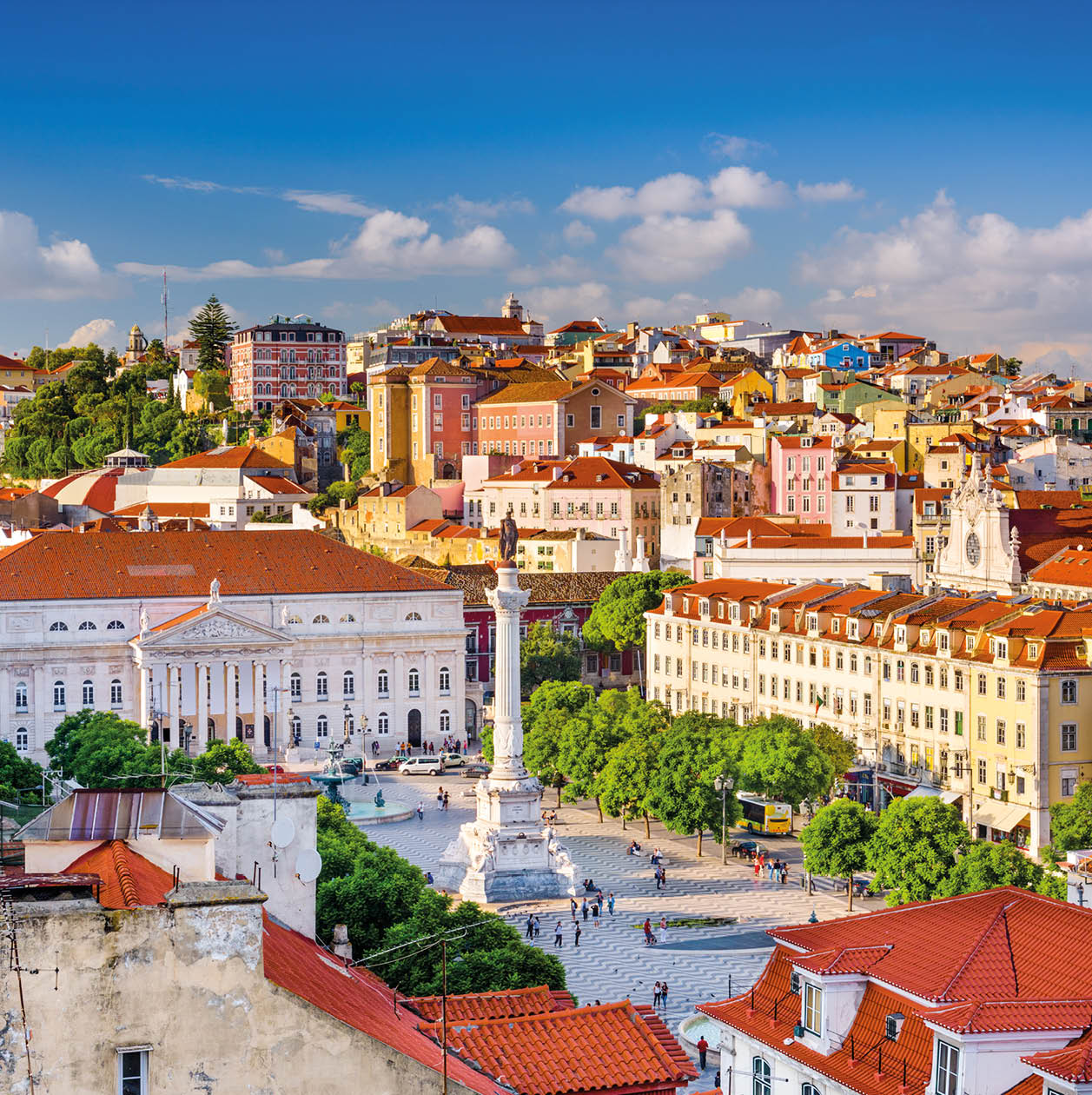 Lisbon, Portugal skyline view over Rossio Square.