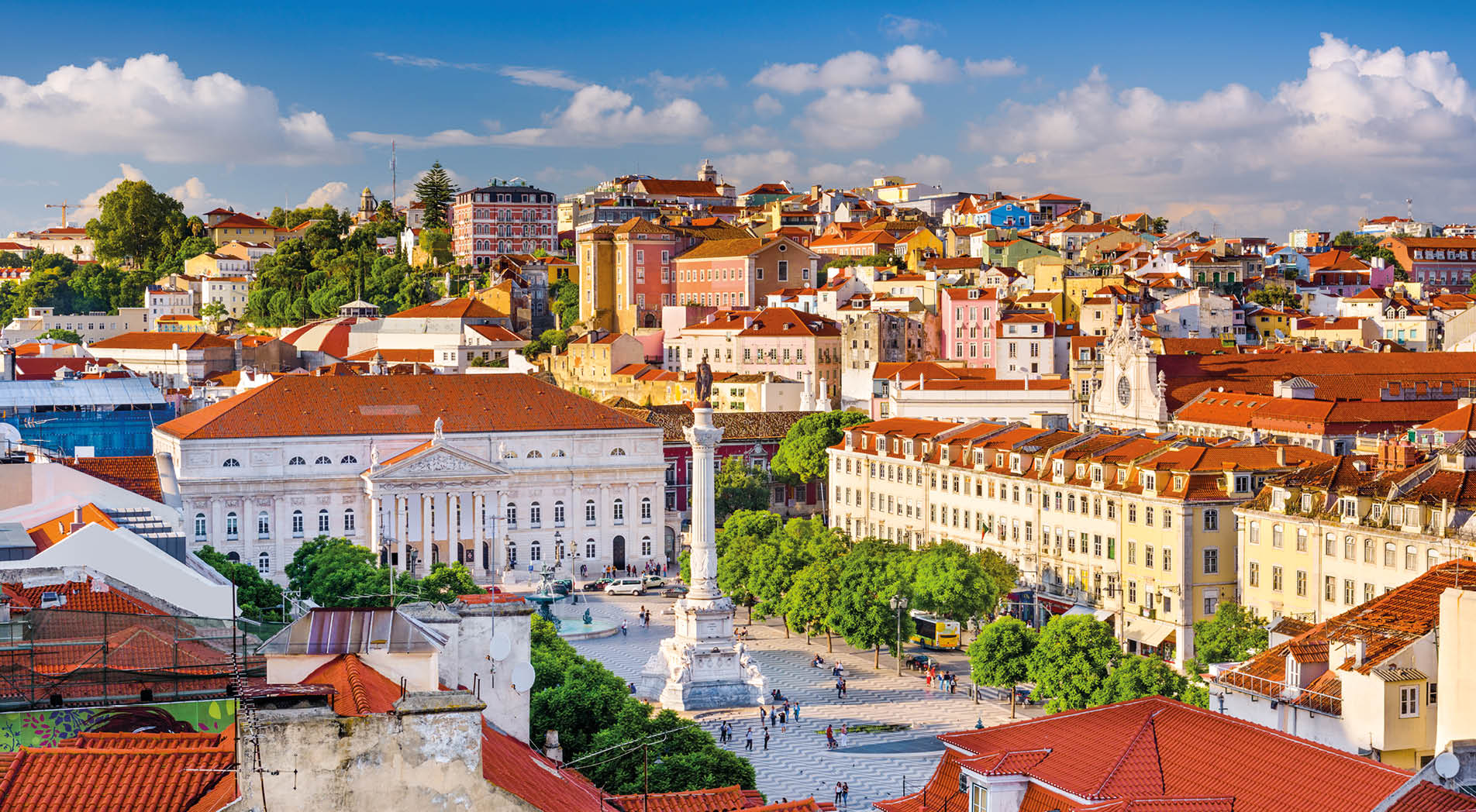 Lisbon, Portugal skyline view over Rossio Square.