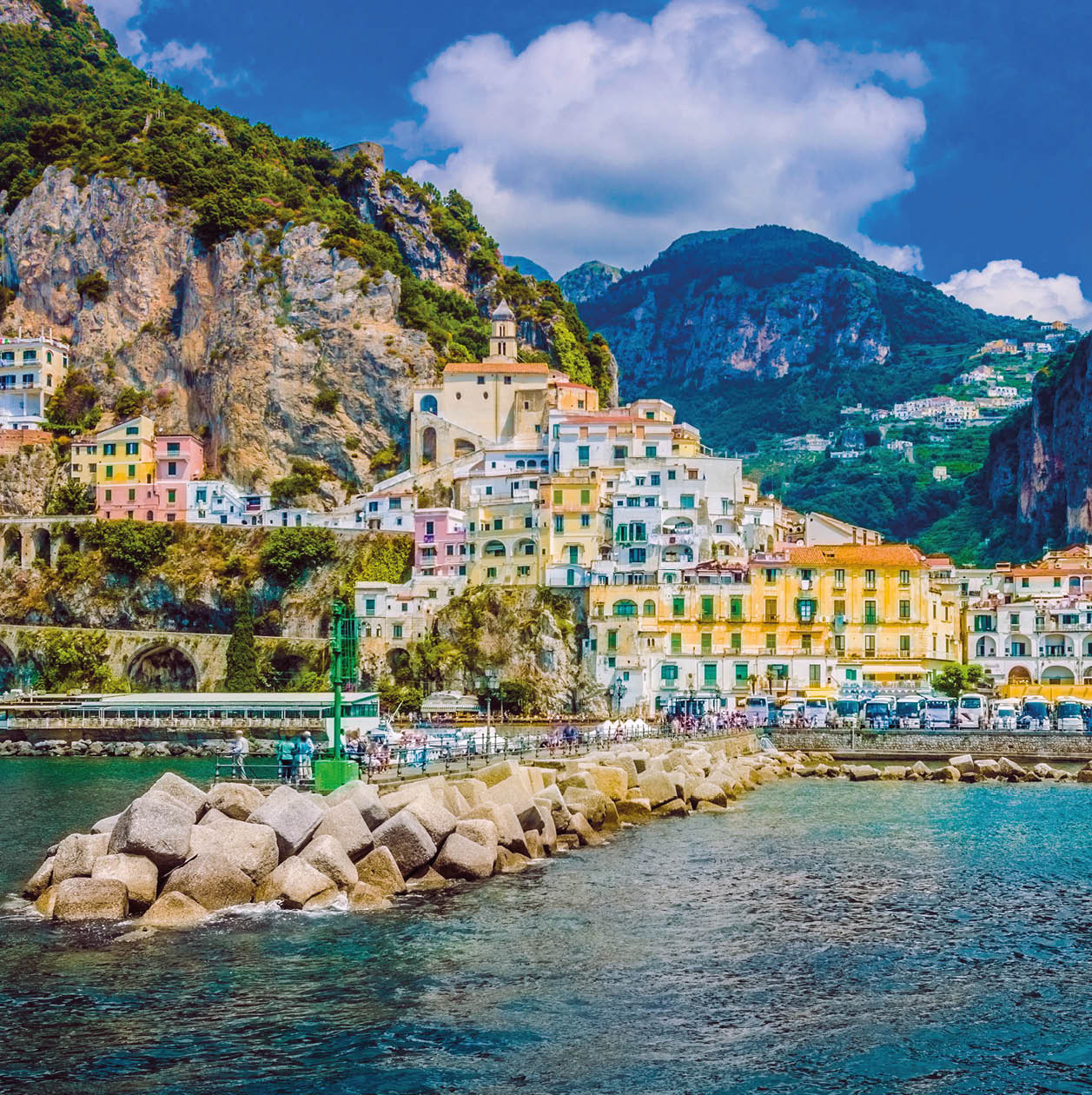 Amalfi Coast, Campania, Sorrento, Italy. View of the town and the seaside in a summer