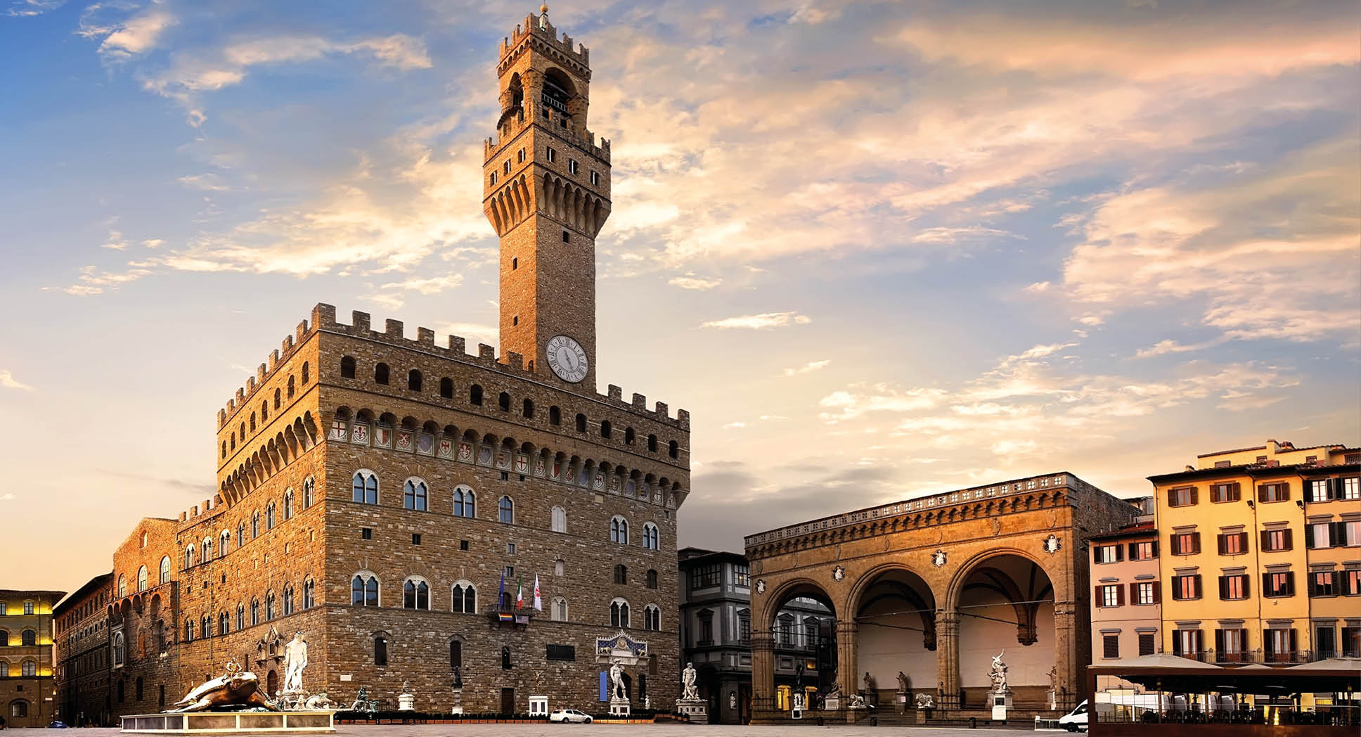 Square of Signoria in Florence at sunrise, Italy