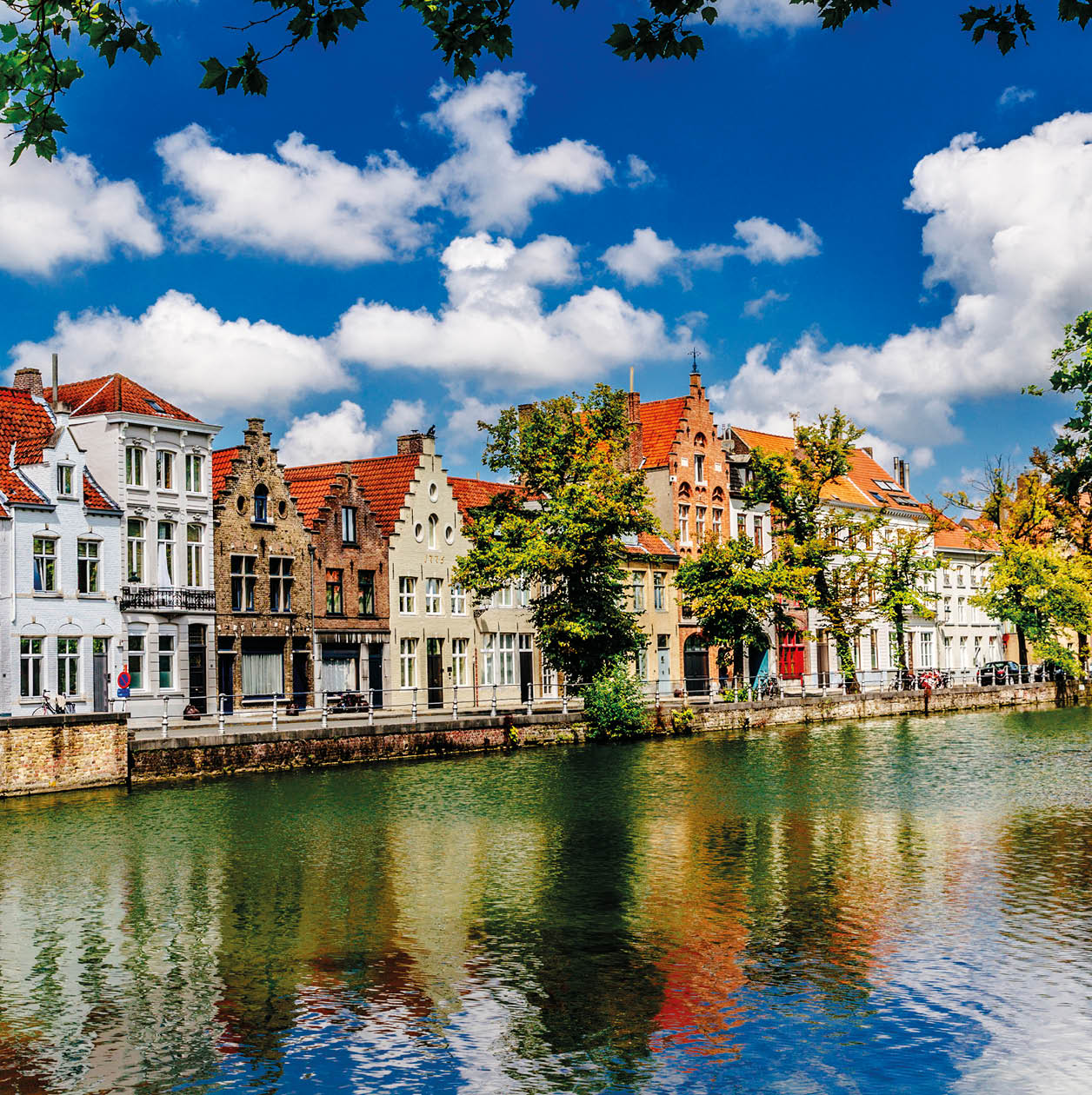 View along the canal towards Langerei in the city of Bruges in Belgium, looking north. AdobeRGB colorspace.