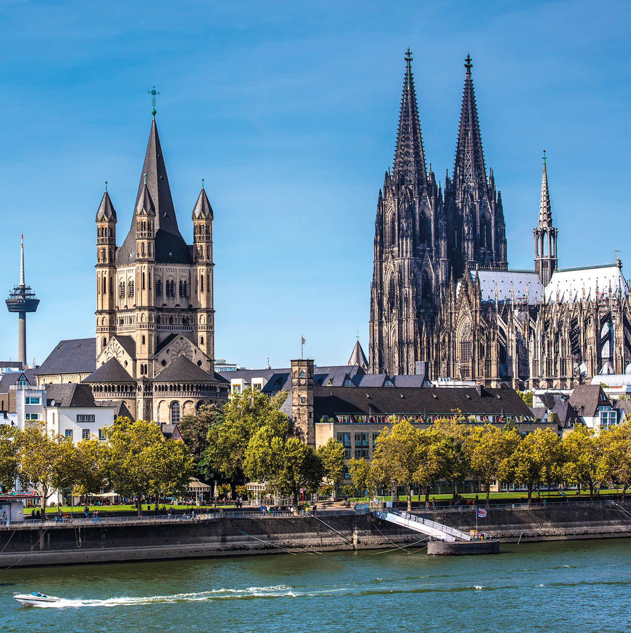 Cologne, Germany aerial view over the Rhine River.