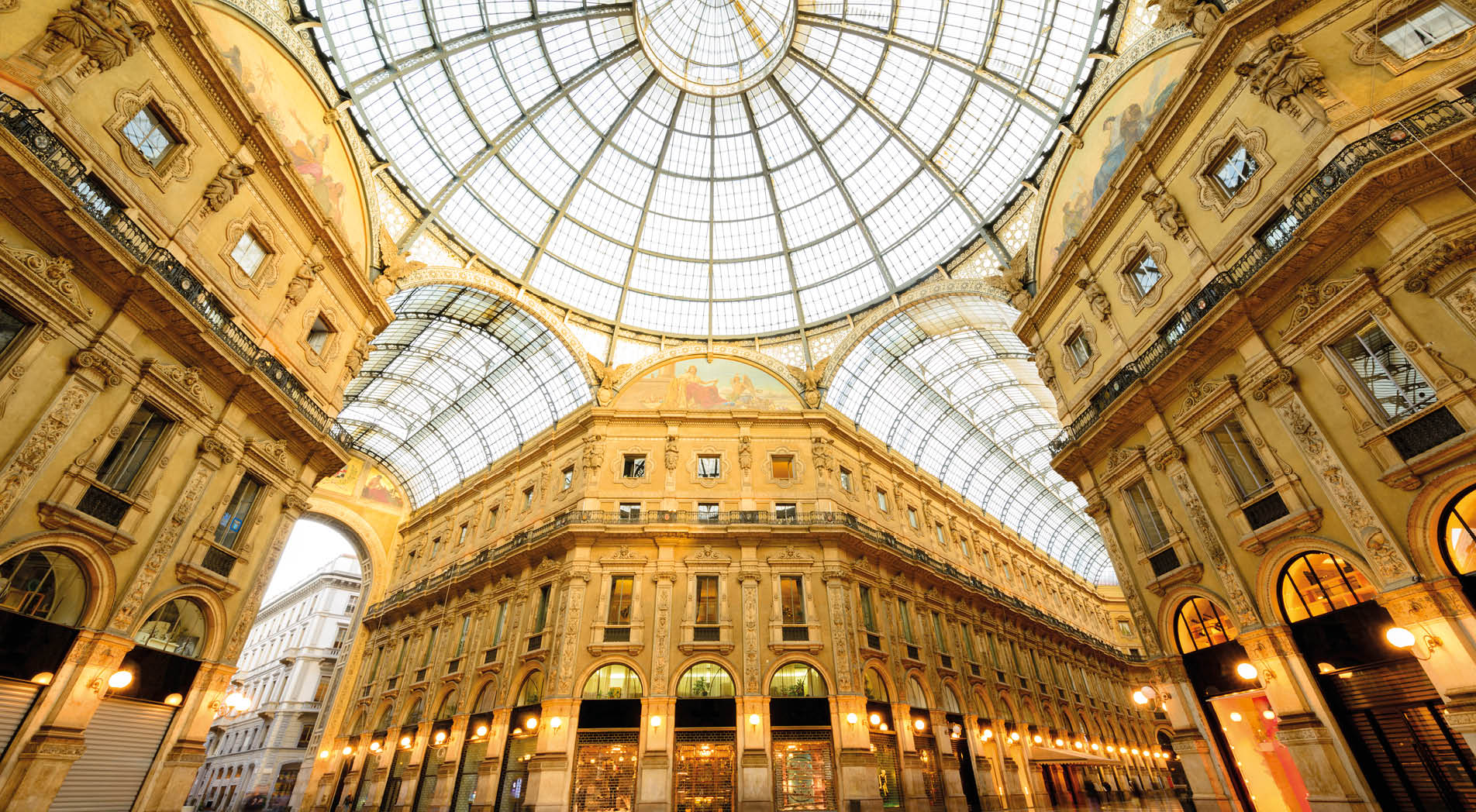 Galleria Vittorio Emanuele II, a luxury shopping arcade in Milan, Italy.