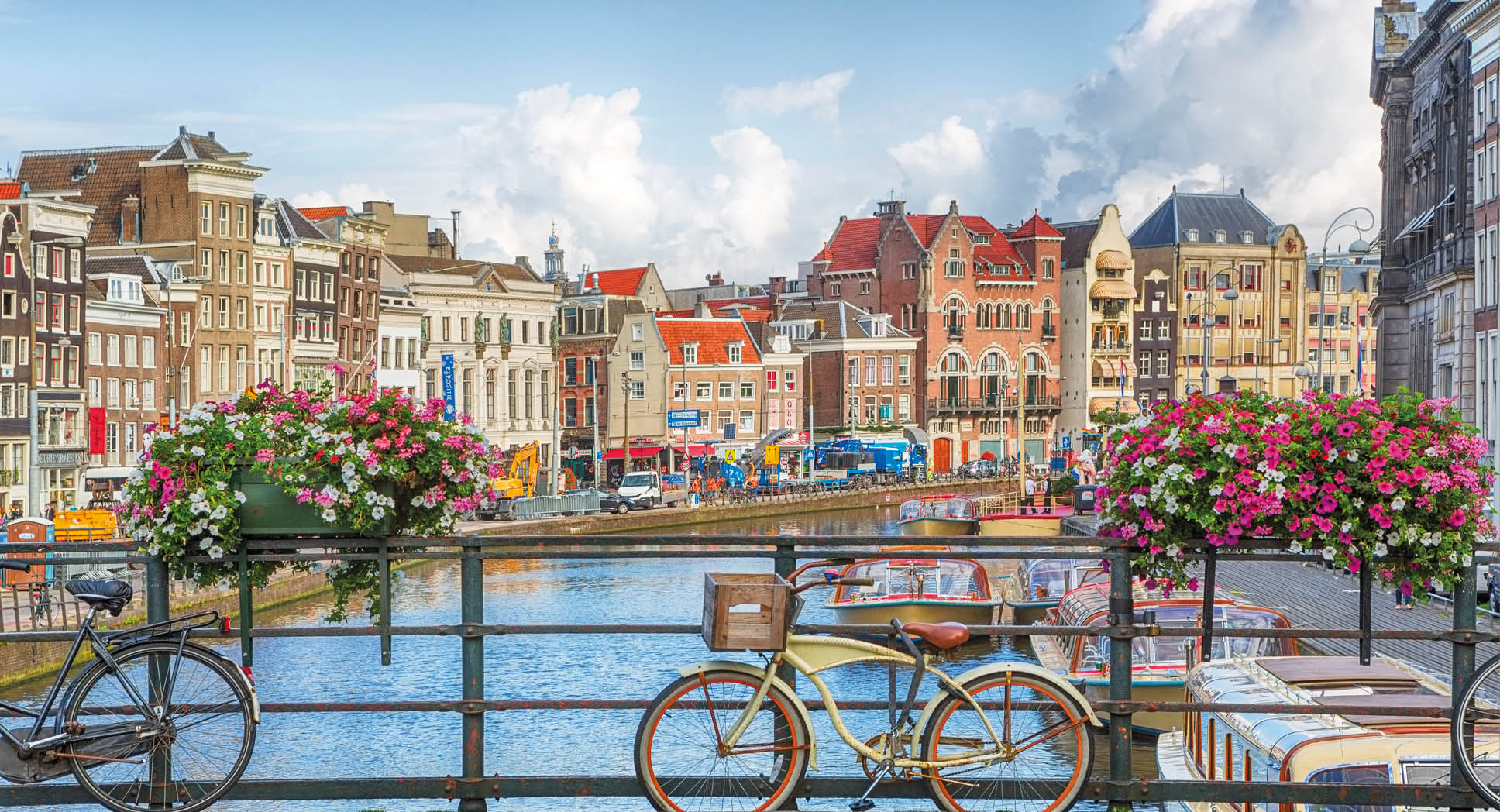 Amsterdam, capital of the Netherlands, has more than one hundred kilometres of canals, about 90 islands and 1,500 bridges.