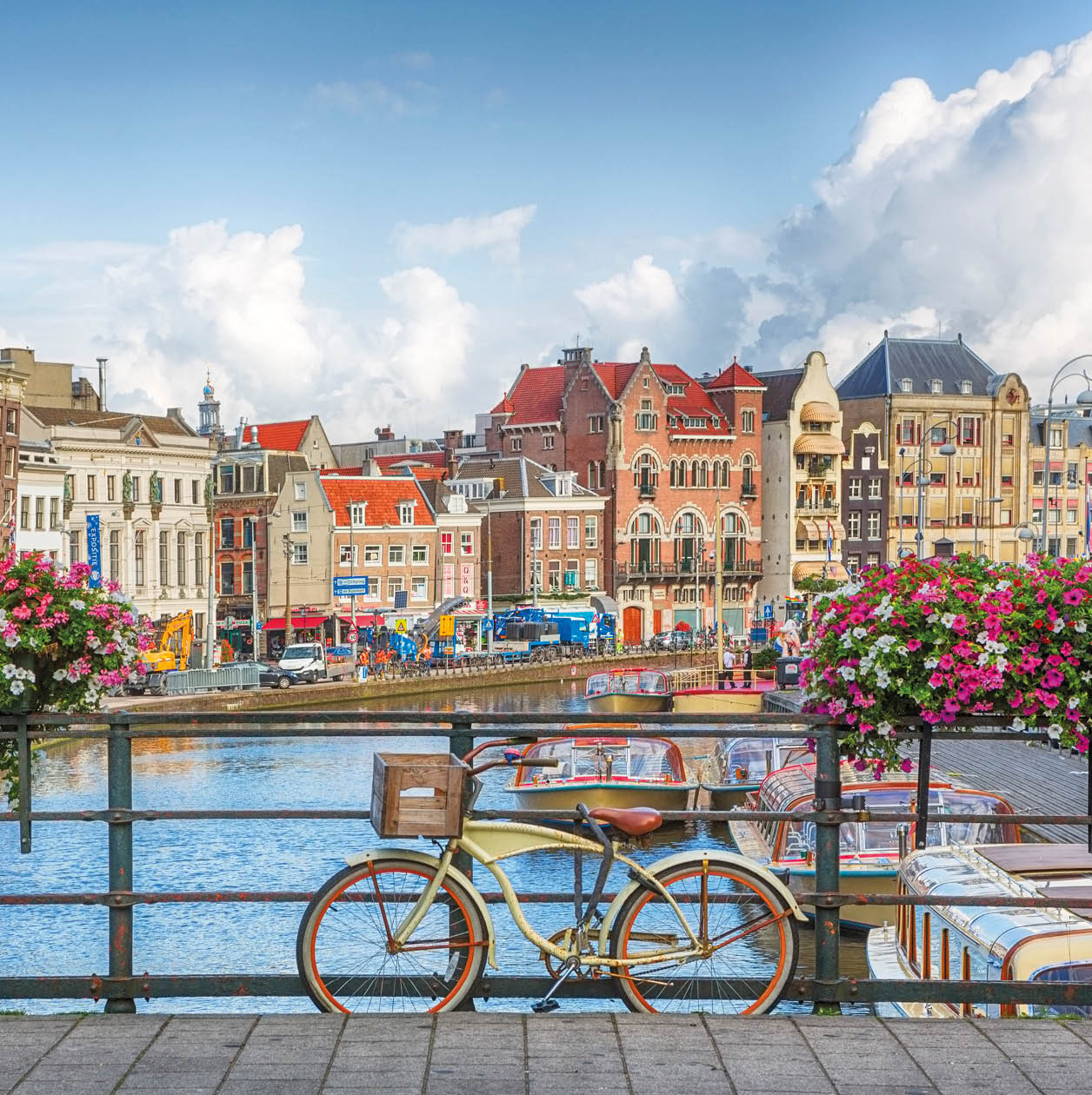 Amsterdam, capital of the Netherlands, has more than one hundred kilometres of canals, about 90 islands and 1,500 bridges.