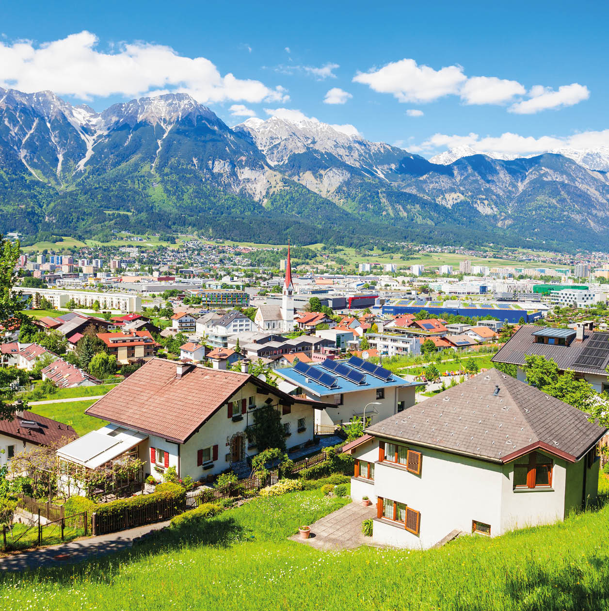Innsbruck aerial panoramic view. Innsbruck is the capital city of Tyrol in western Austria.