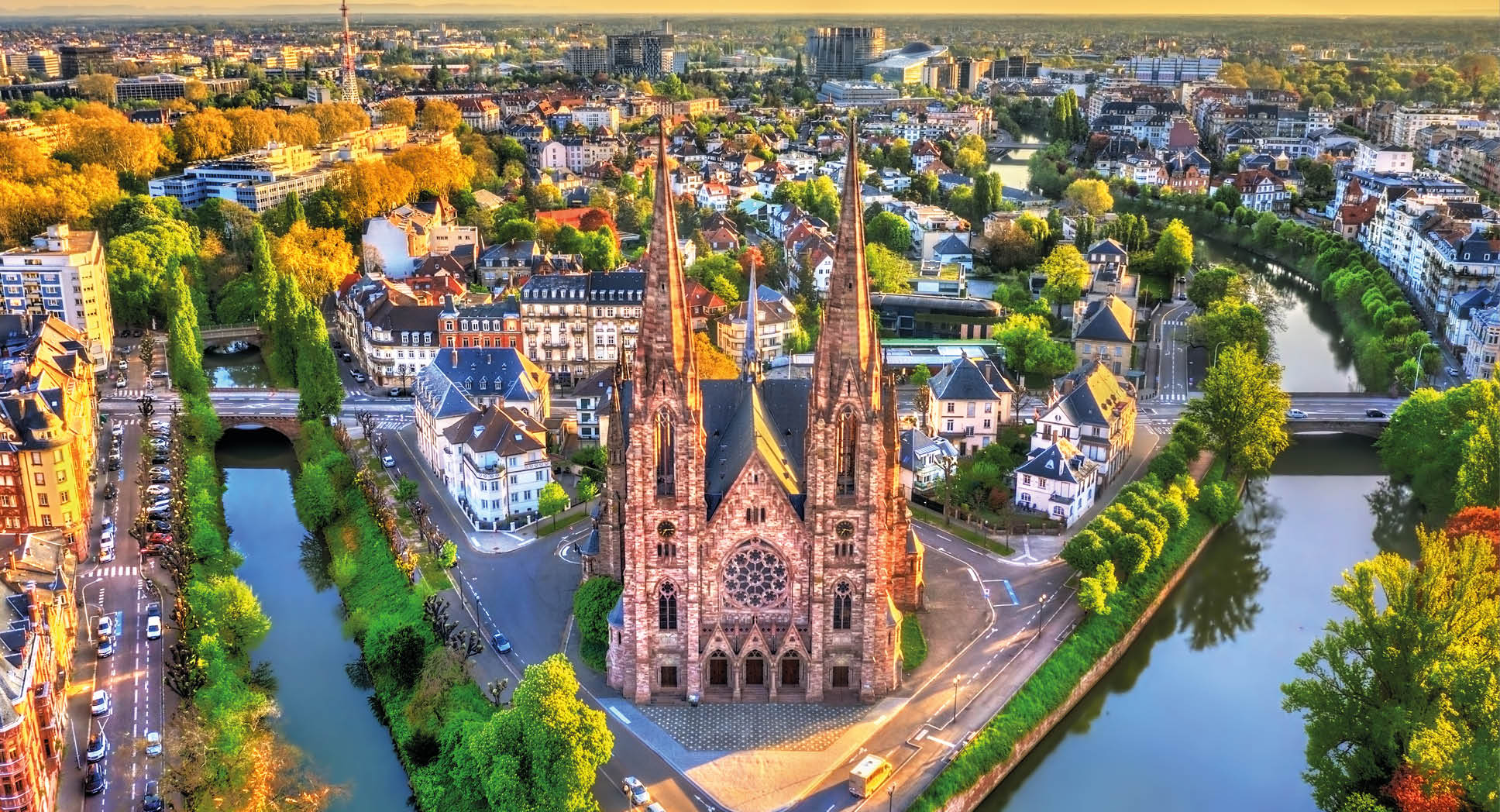 Aerial view of the Saint Paul Church in Strasbourg - Alsace, France