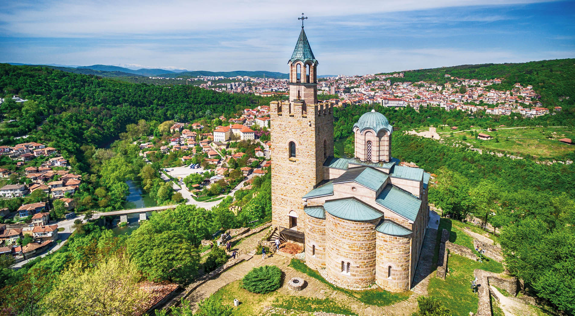 Aerial view of Veliko Tarnovo old town