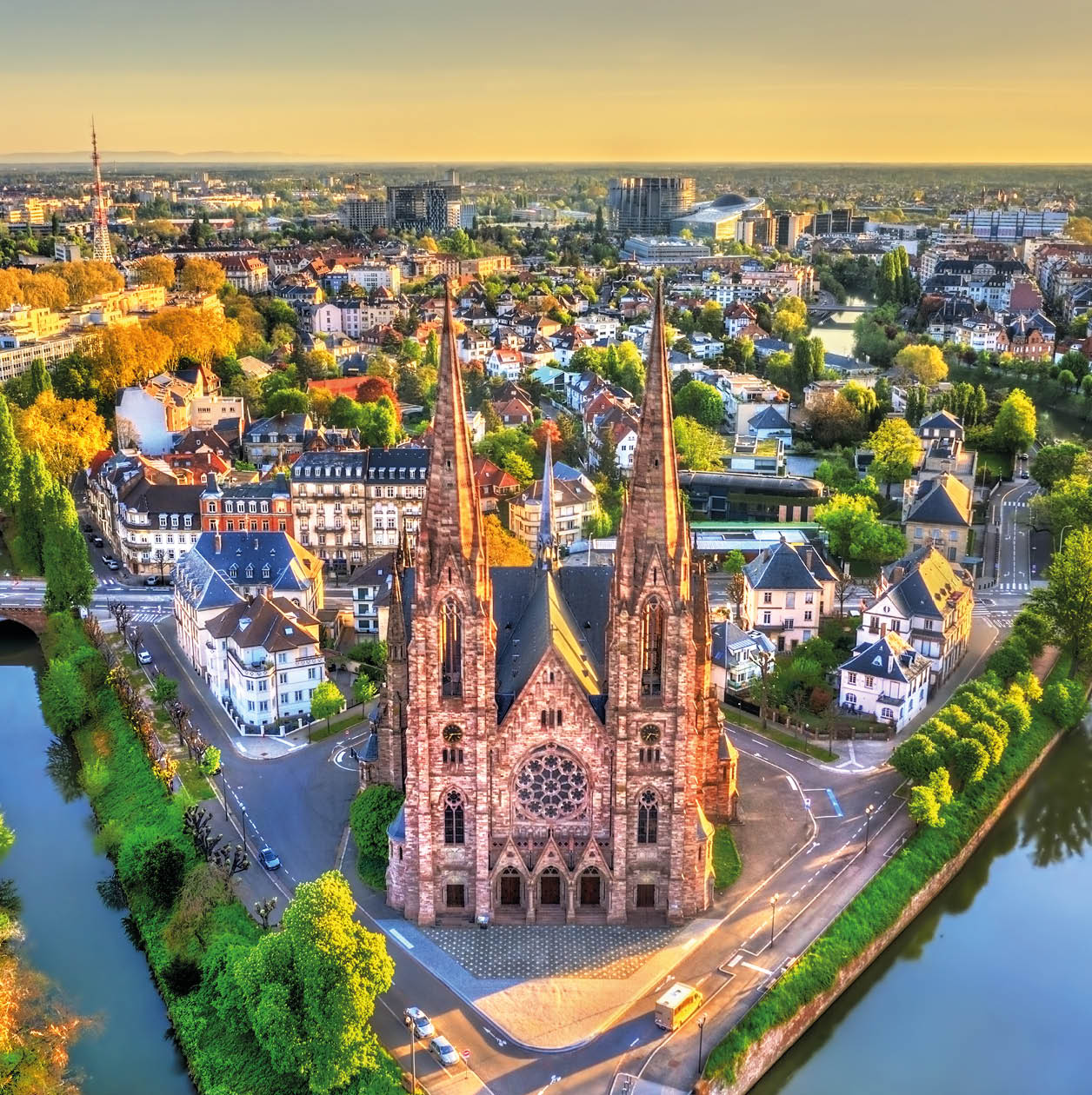 Aerial view of the Saint Paul Church in Strasbourg - Alsace, France