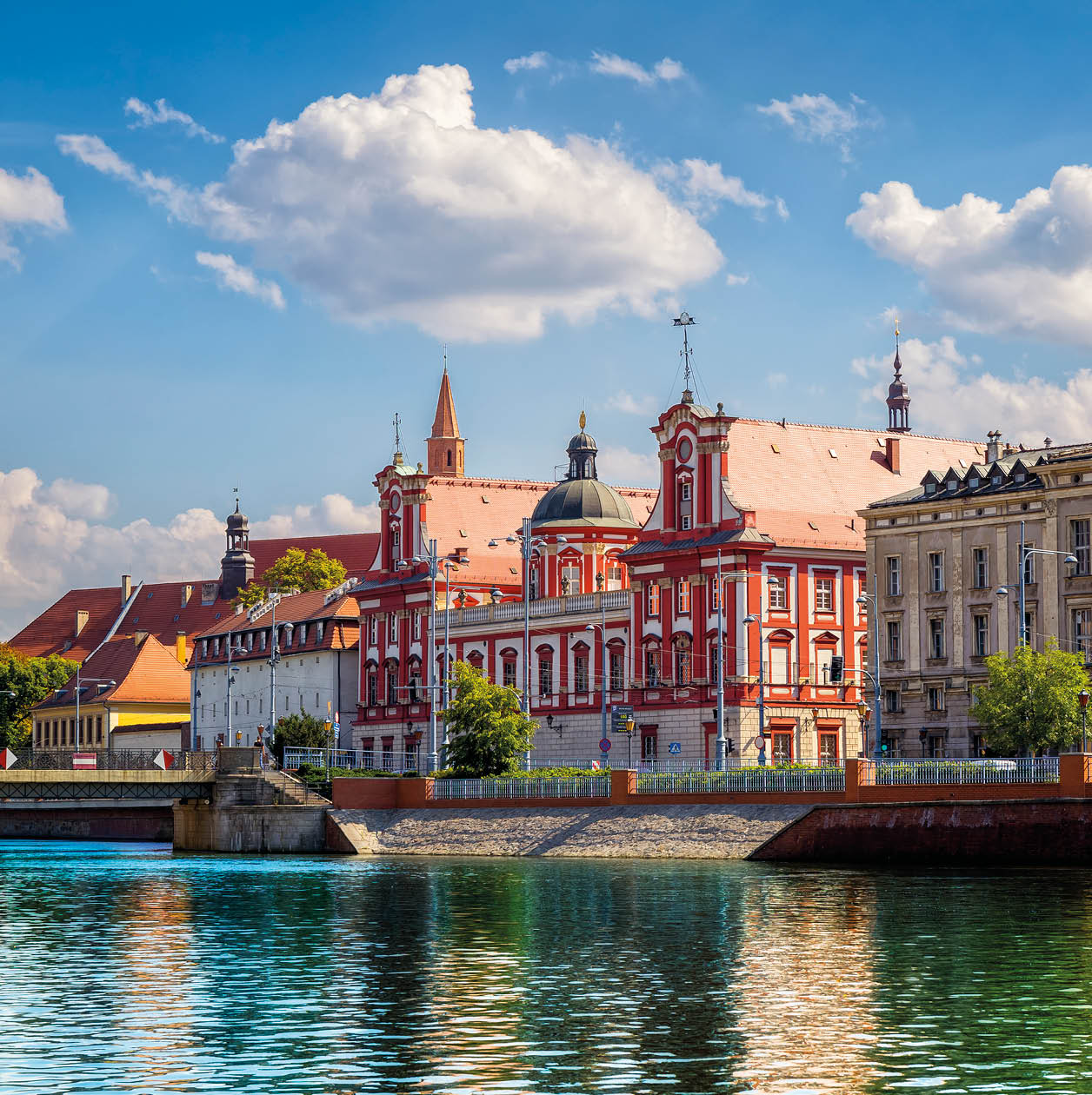 Historic tenement houses in the old town of Wroclaw, Poland