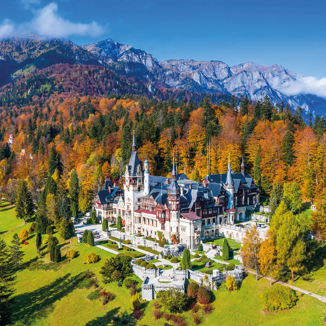 Peles castle in autumn. Sinaia, Prahova county, Romania.