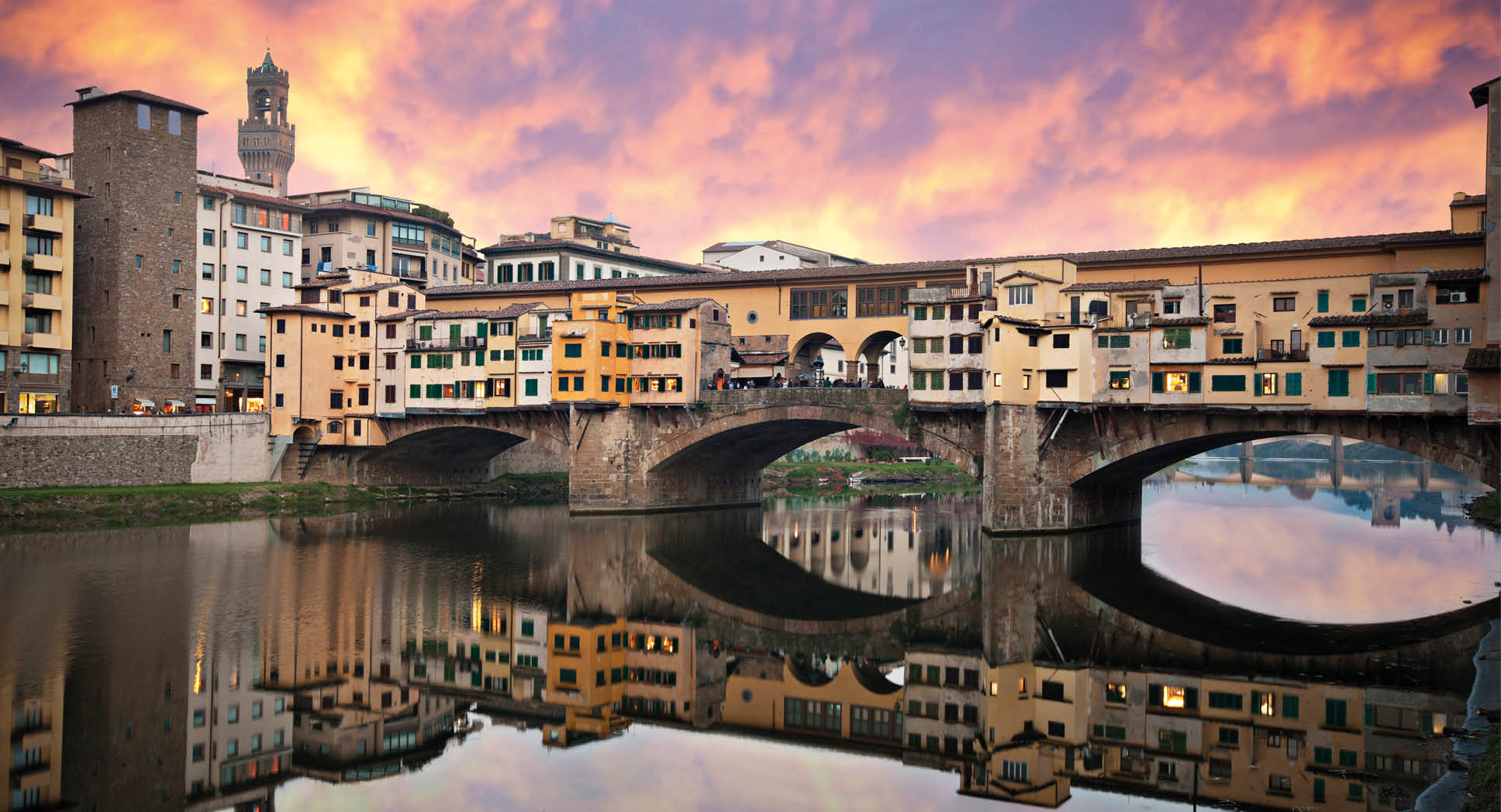 Dramatic sunset in Ponte Vecchio - Florence - Tuscany - Italy - Added some grain.