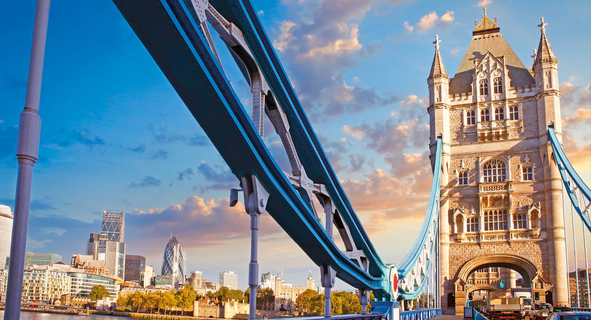 London with Tower Bridge, The Tower and modern buildings on the bank of river Thames